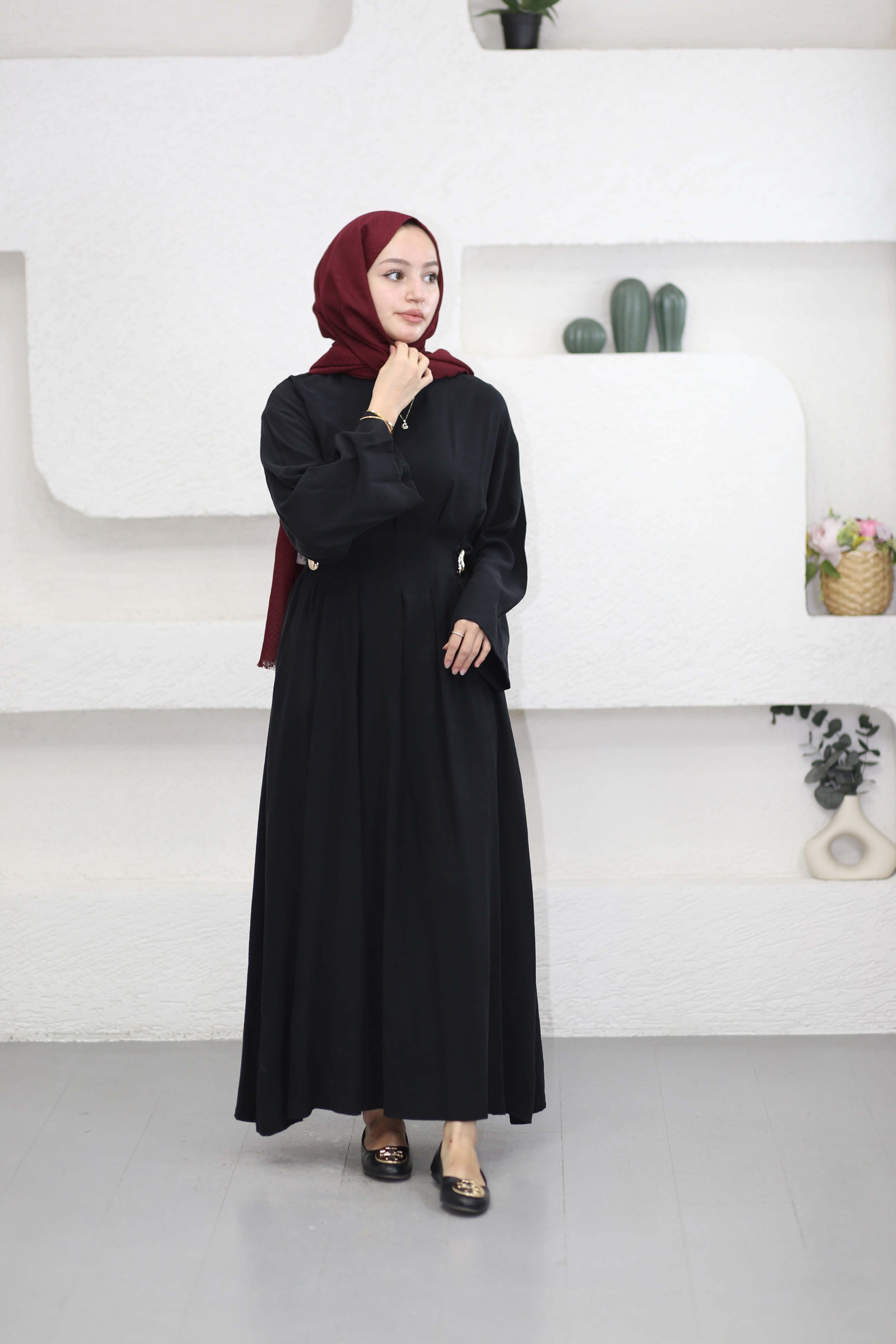 Beli Toka Pensli Elbise Siyah 5536