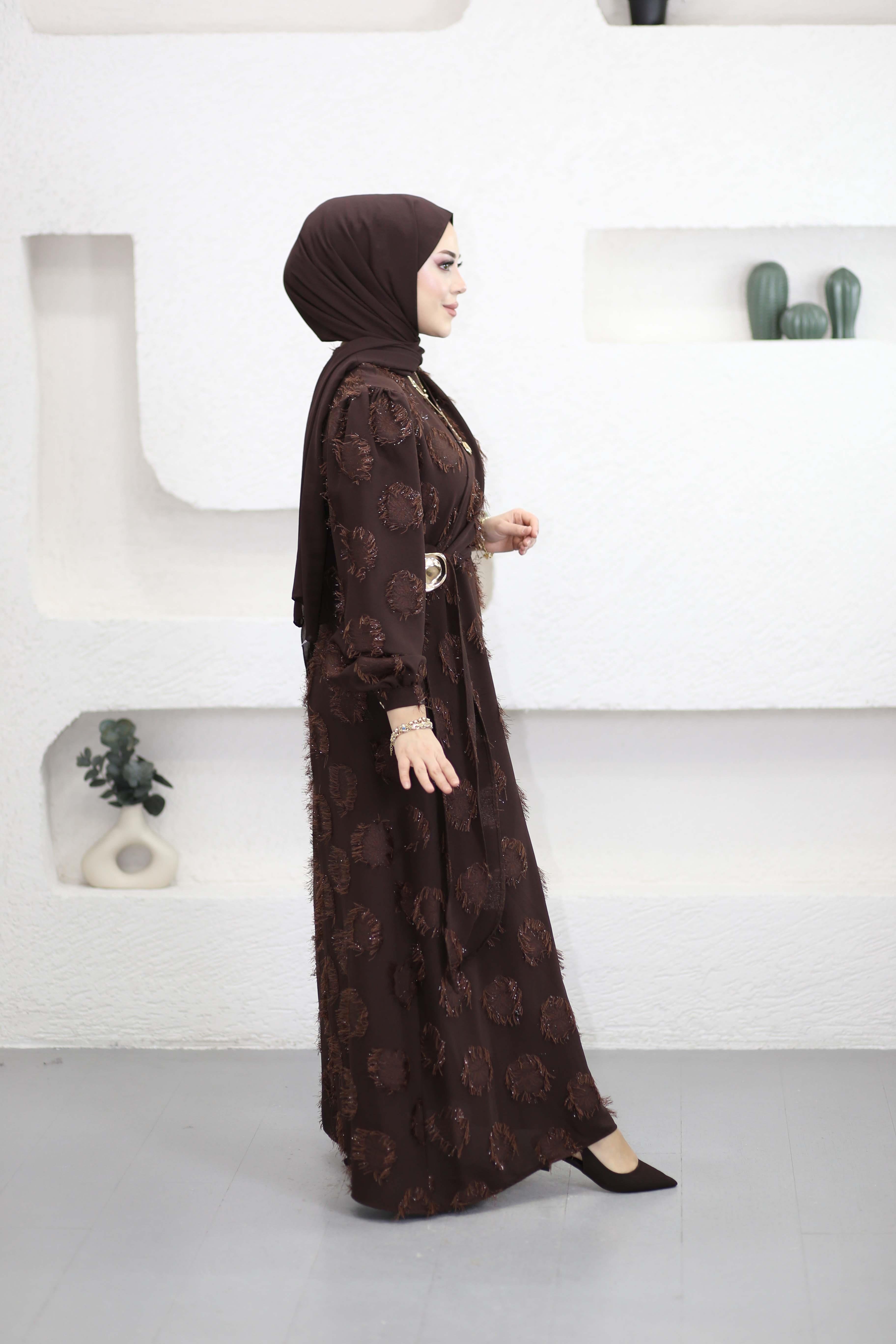 Parıltı Elbise Kahverengi 5506