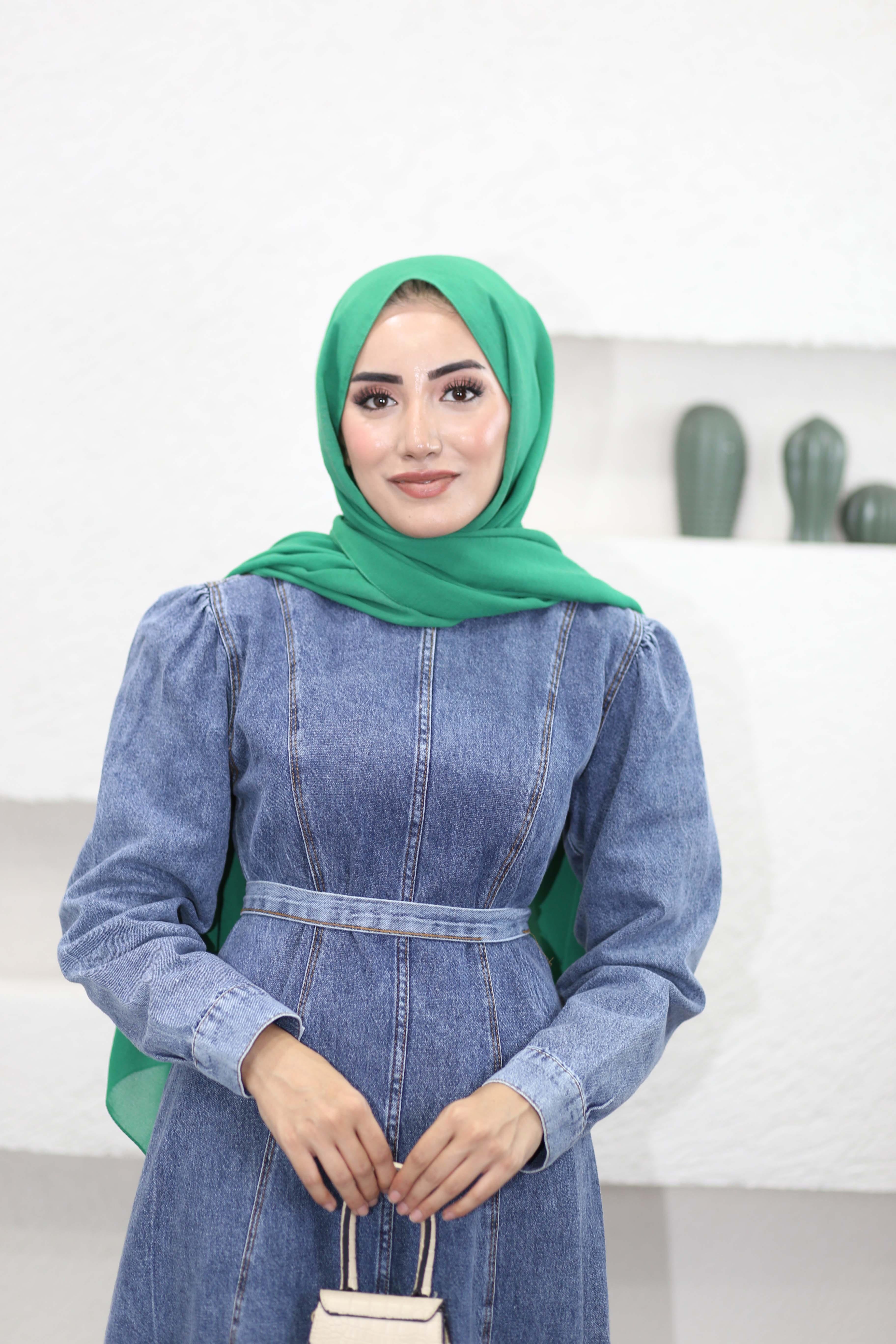Dikiş Detaylı Denim Elbise Açık Mavi 91010