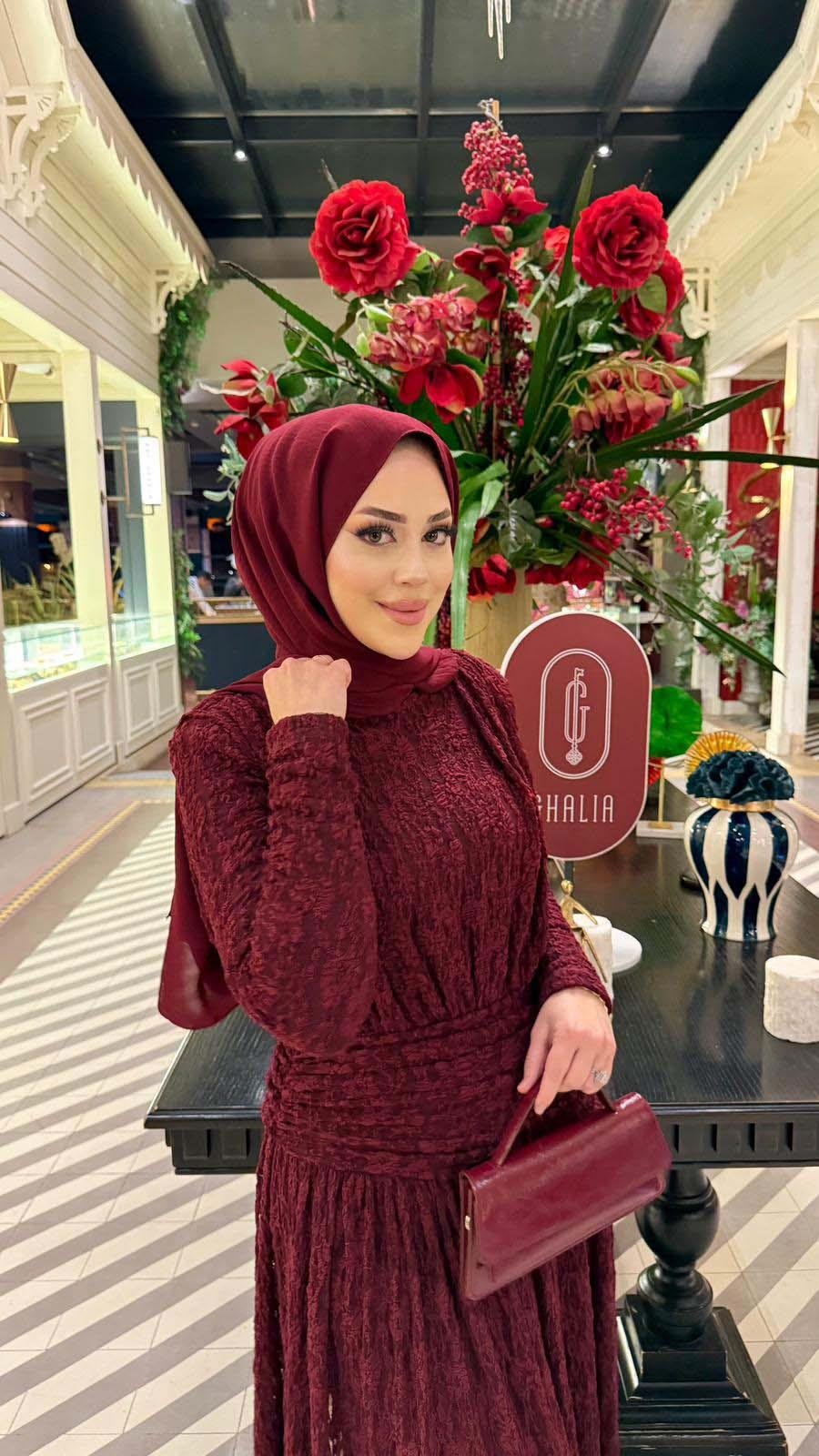 Tasarım Dantel Elbise Bordo 6566