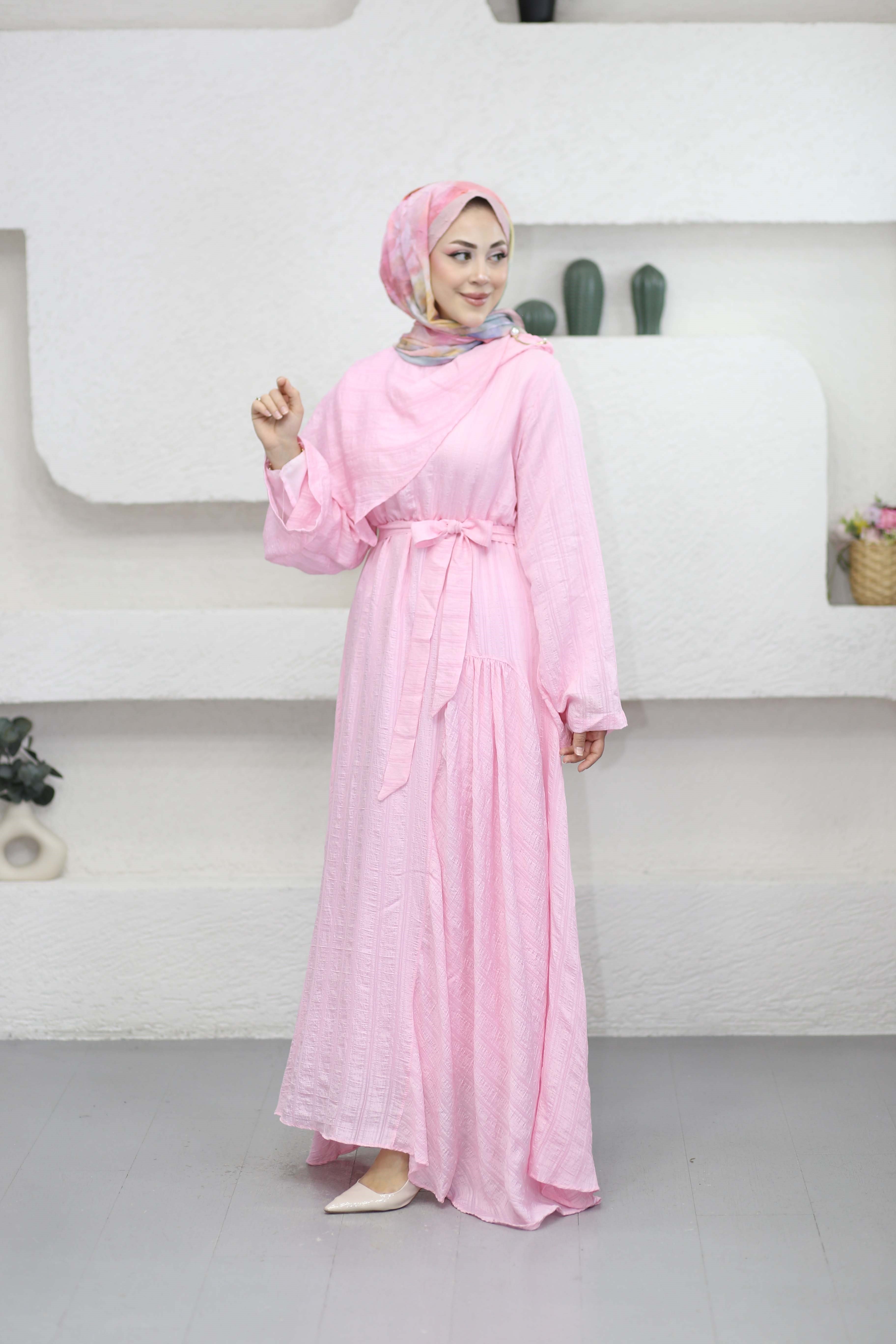 Ela Elbise Pembe 5028