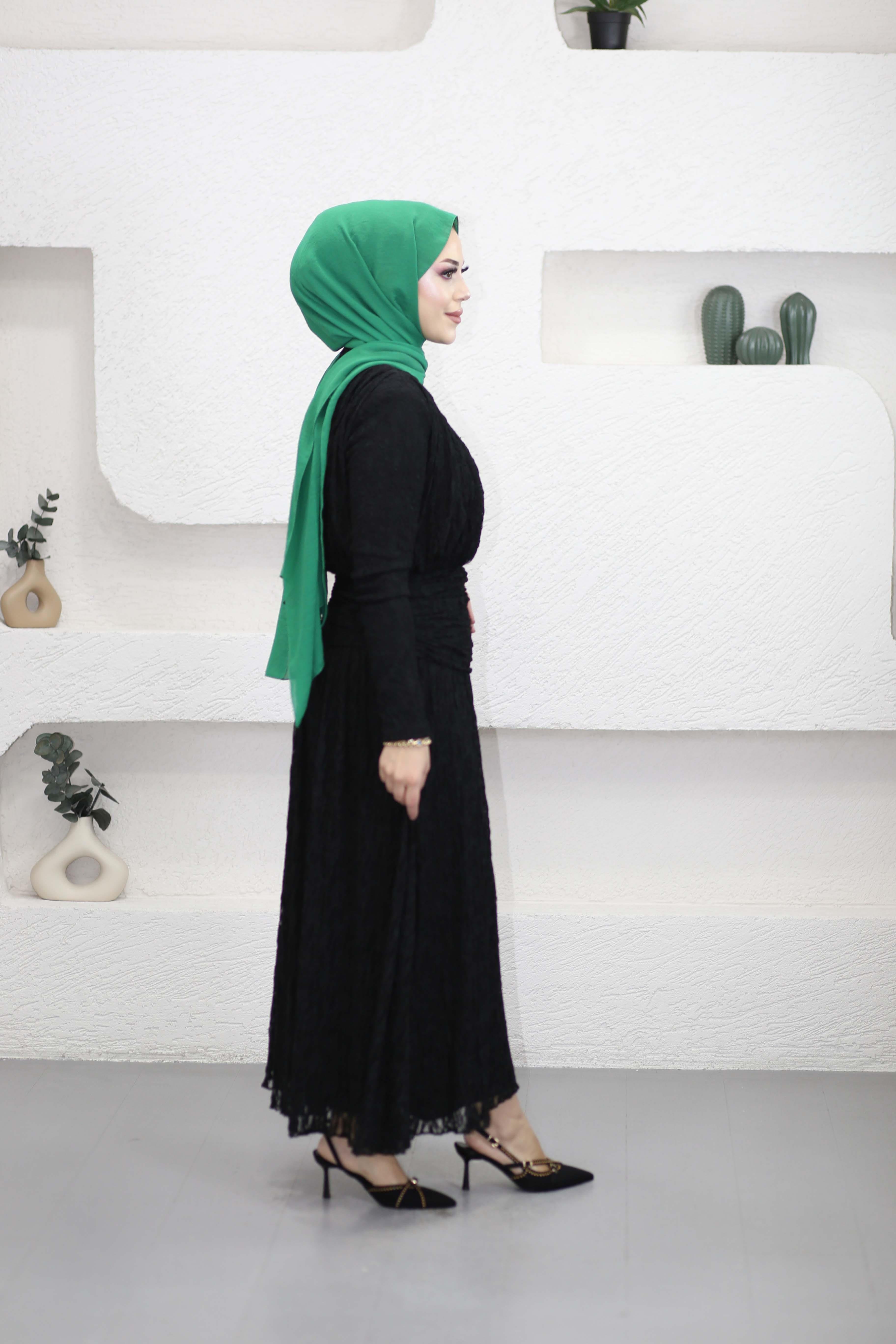 Tasarım Dantel Elbise Siyah 6566