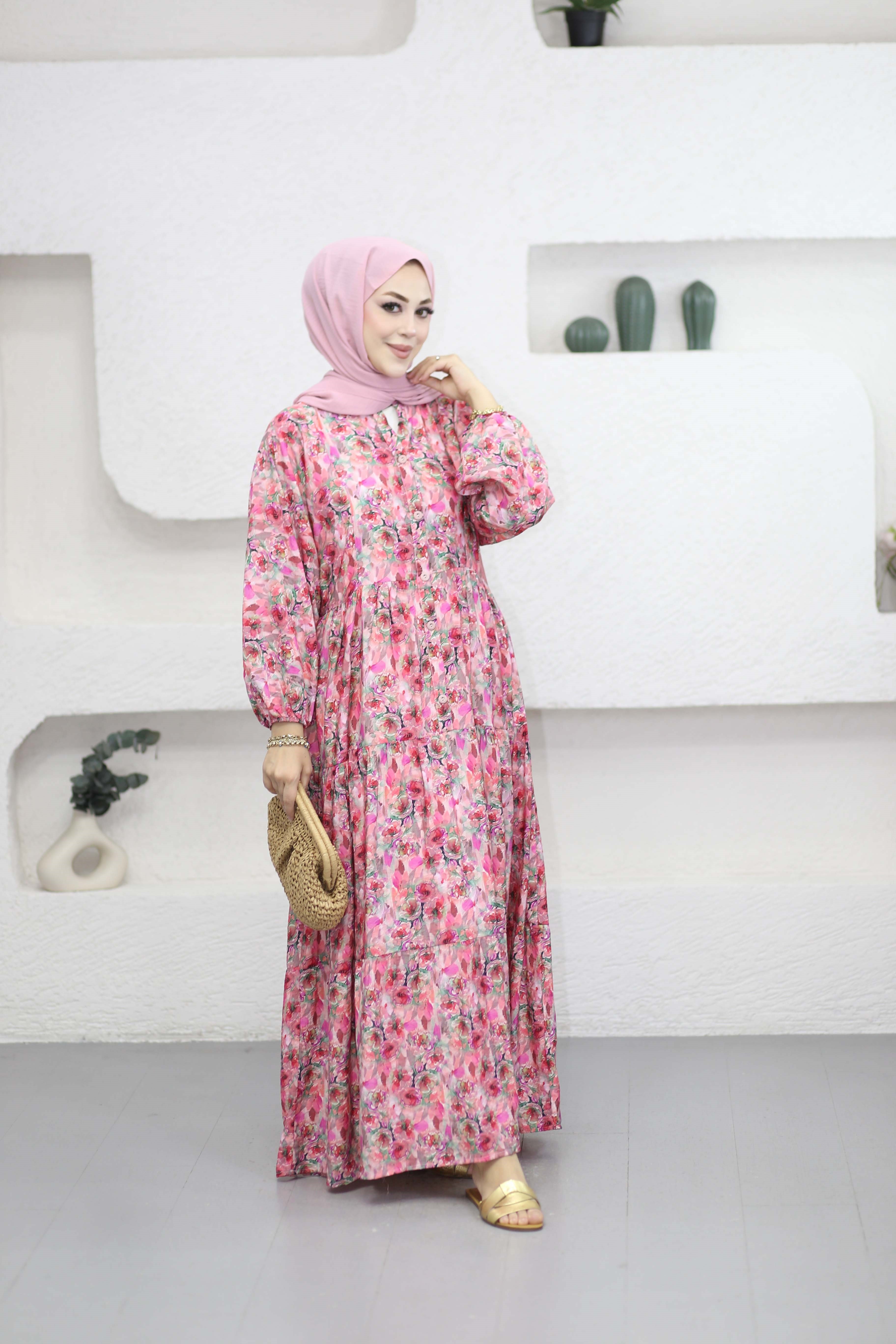 Bahariye Elbise Pembe 7214