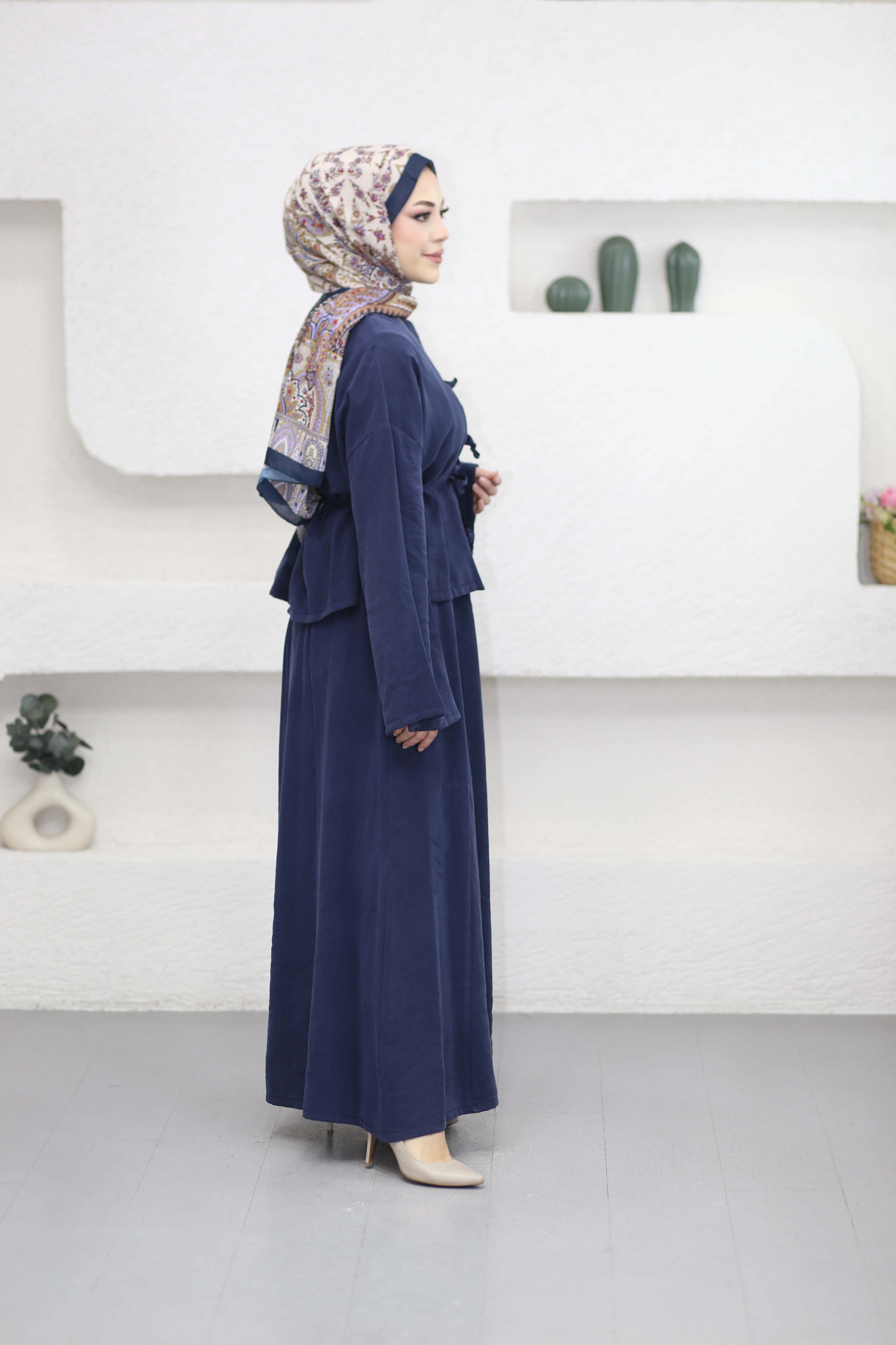 Kimonolu Elbise Lacivert 22865