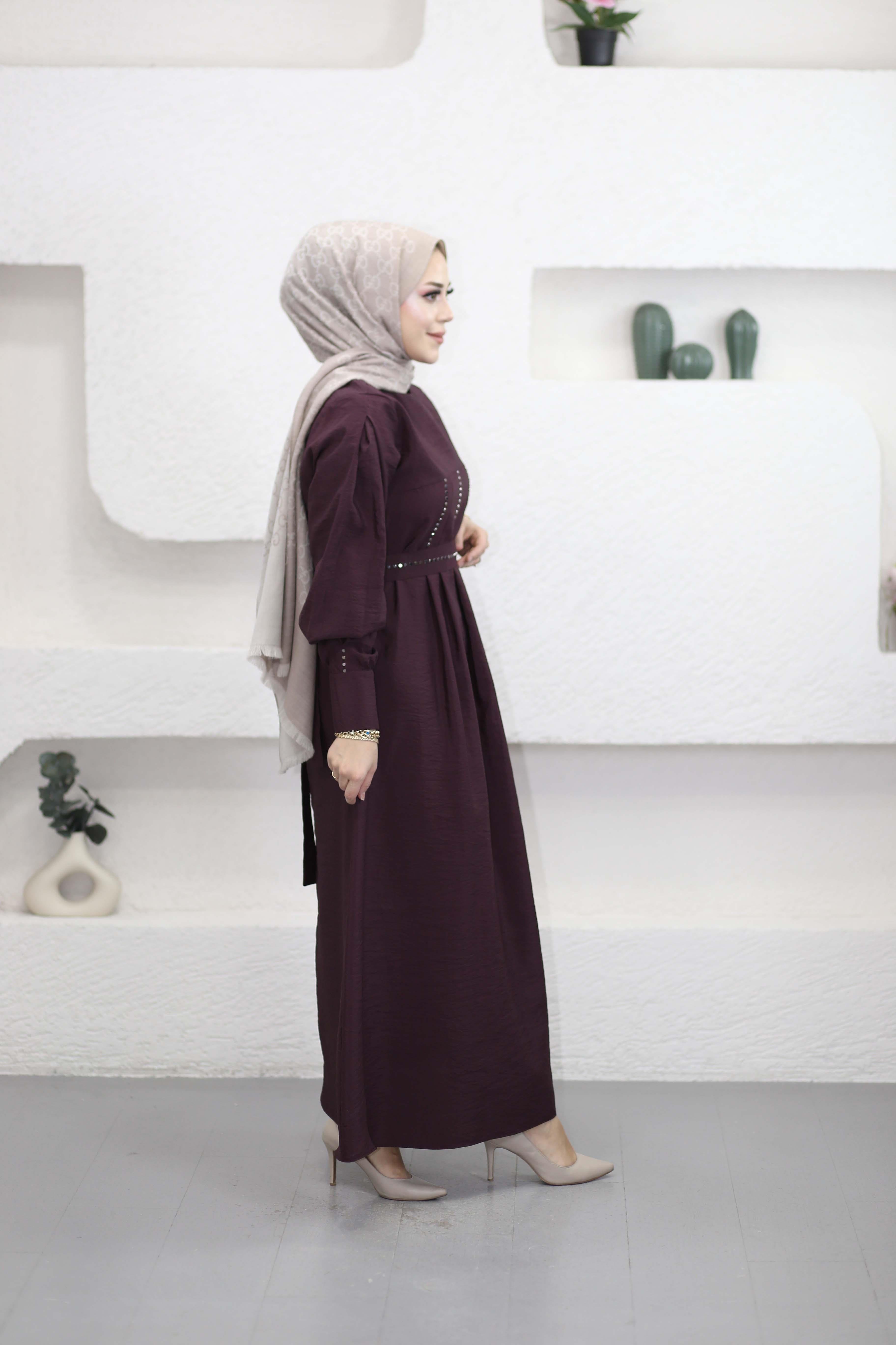 Taş Detaylı pensli Elbise Mürdüm 26030