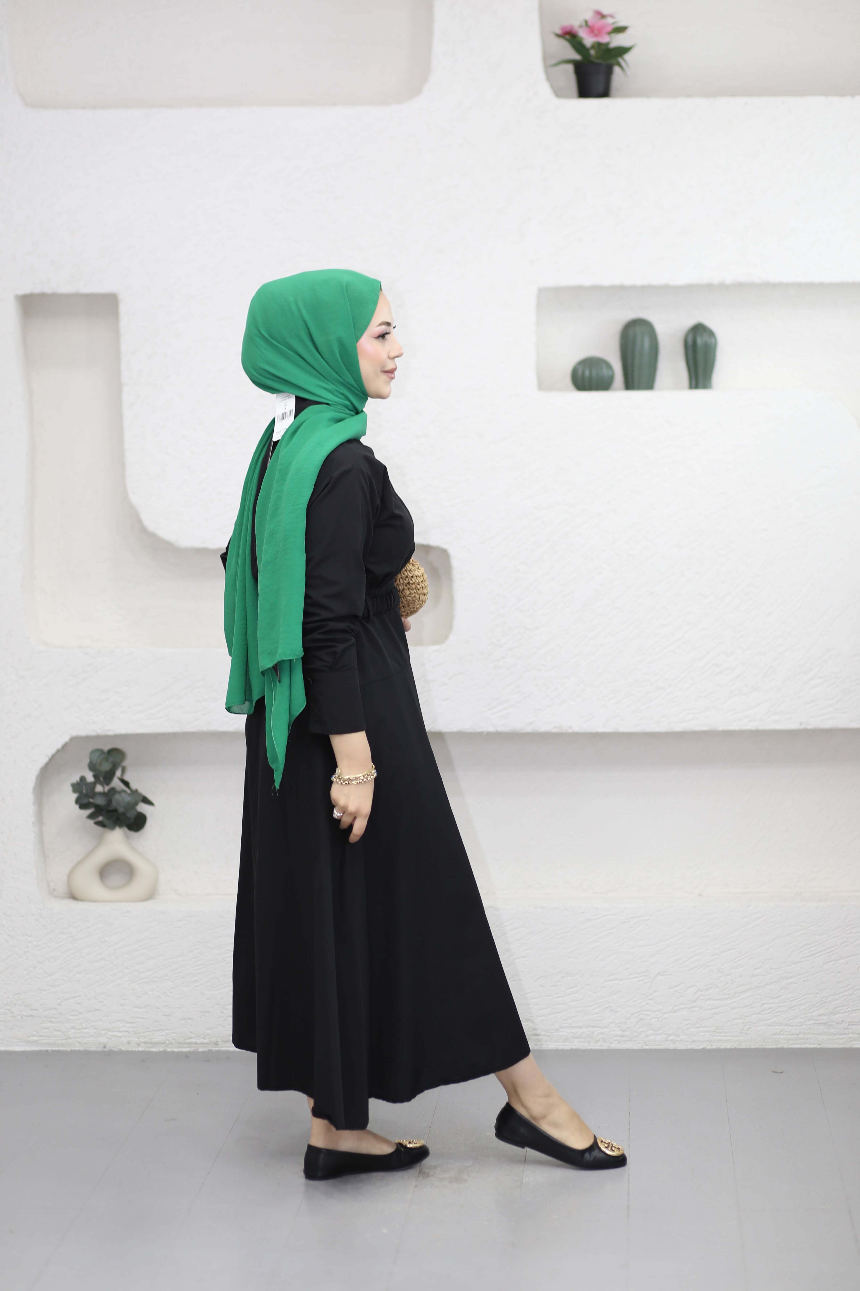 Lastik Kemerli Elbise Siyah 5516