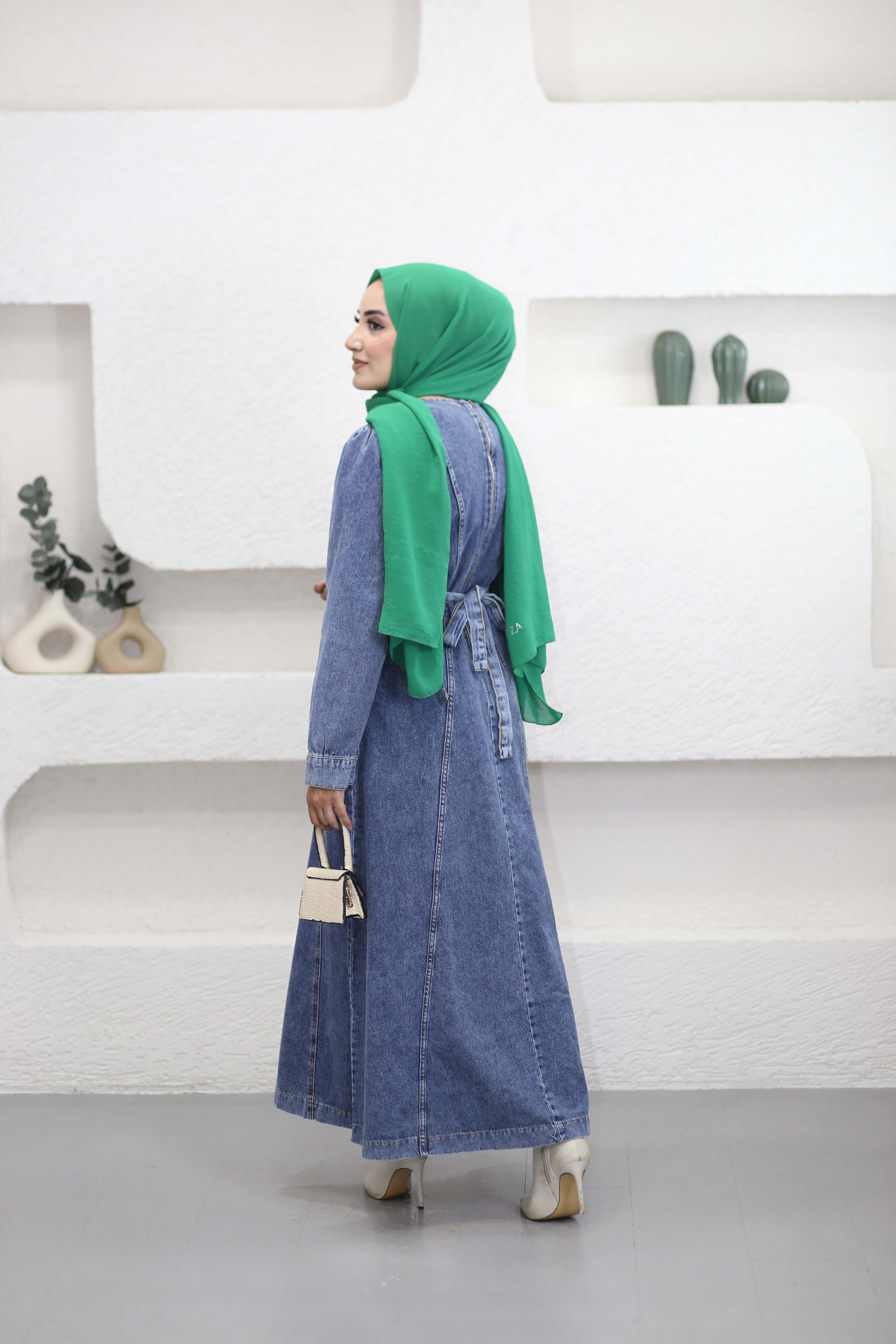 Dikiş Detaylı Denim Elbise Açık Mavi 91010