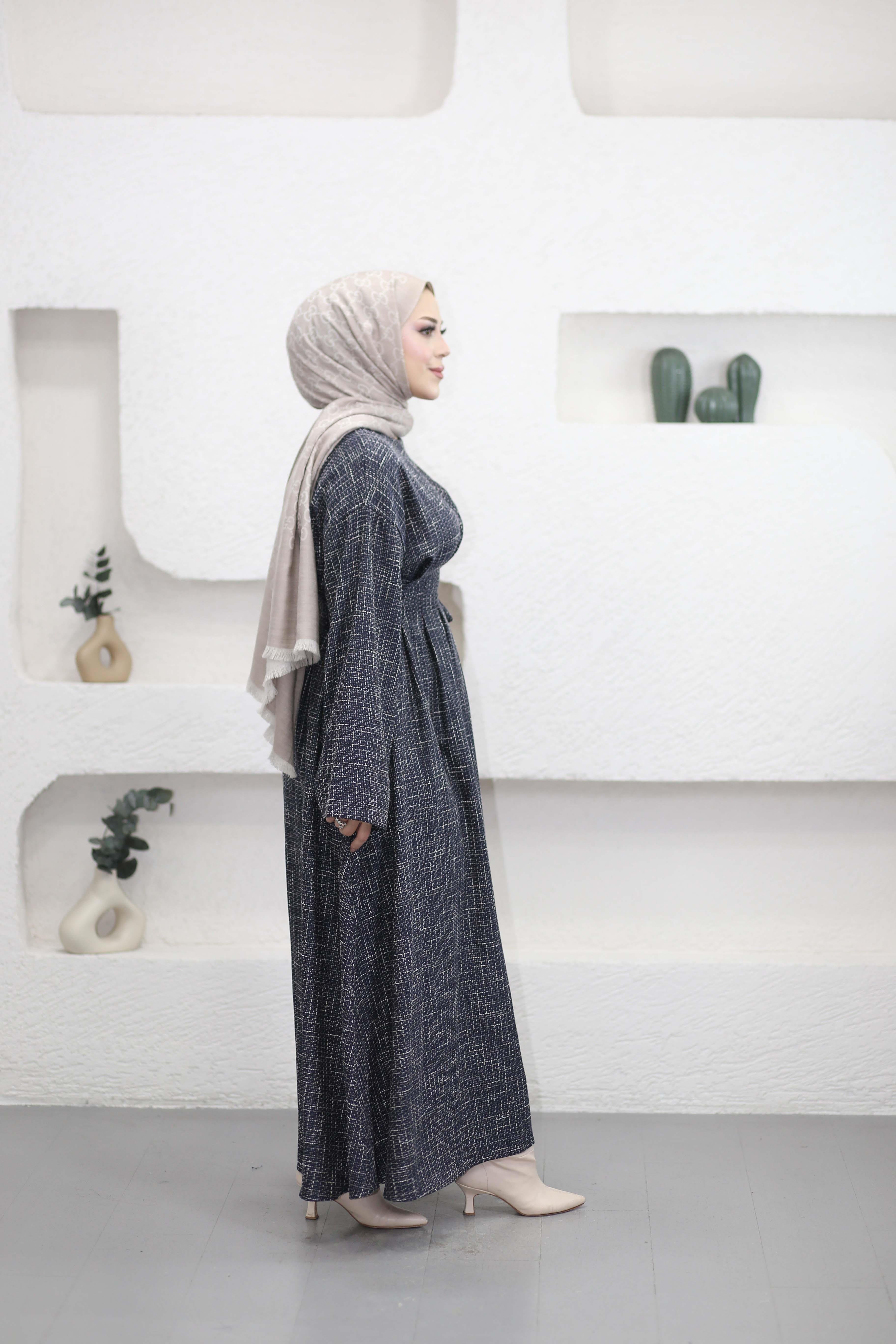 Tüvit Desen Elbise Lacivert 2260