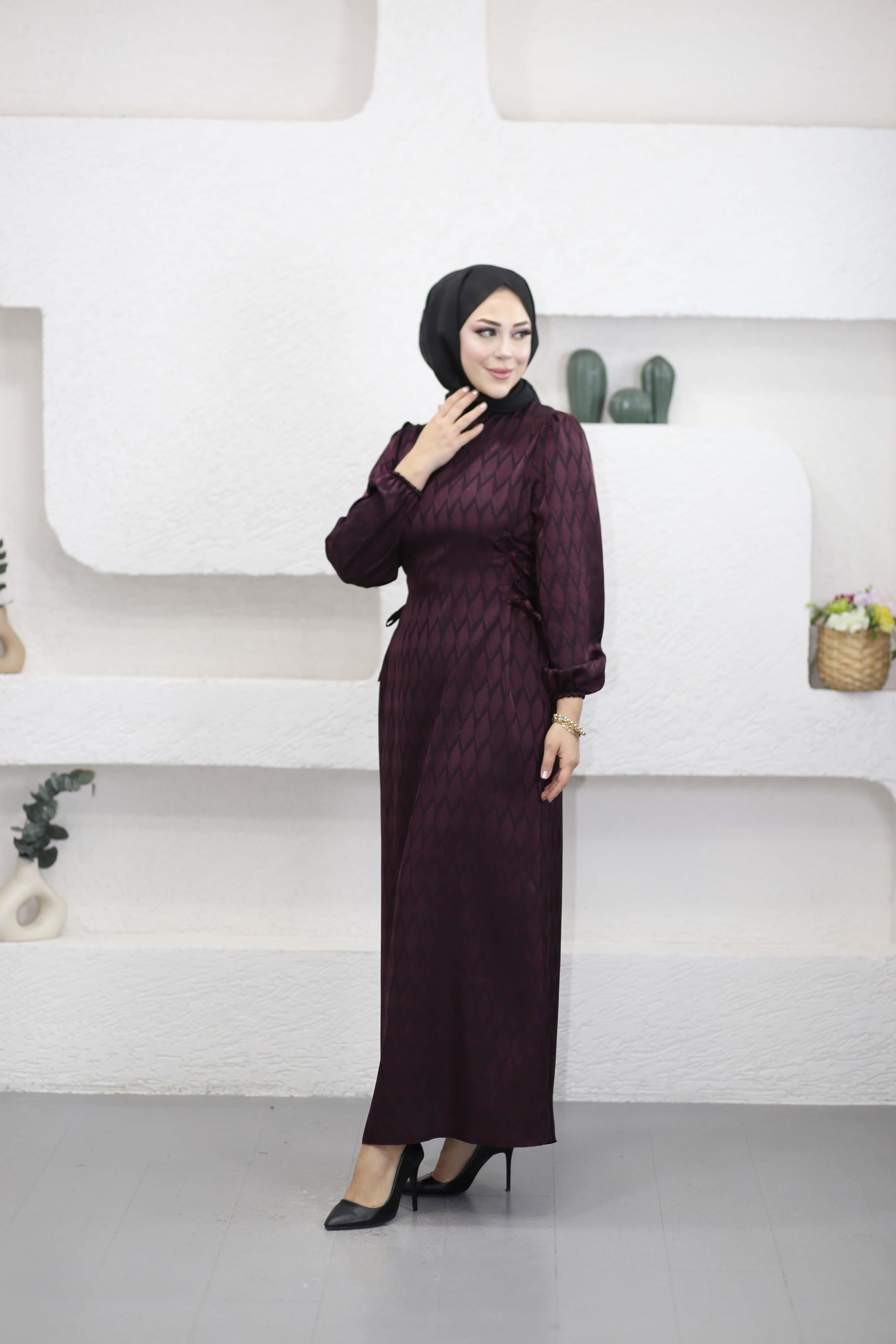 Yanı Bağlamalı Elbise Mürdüm 6088