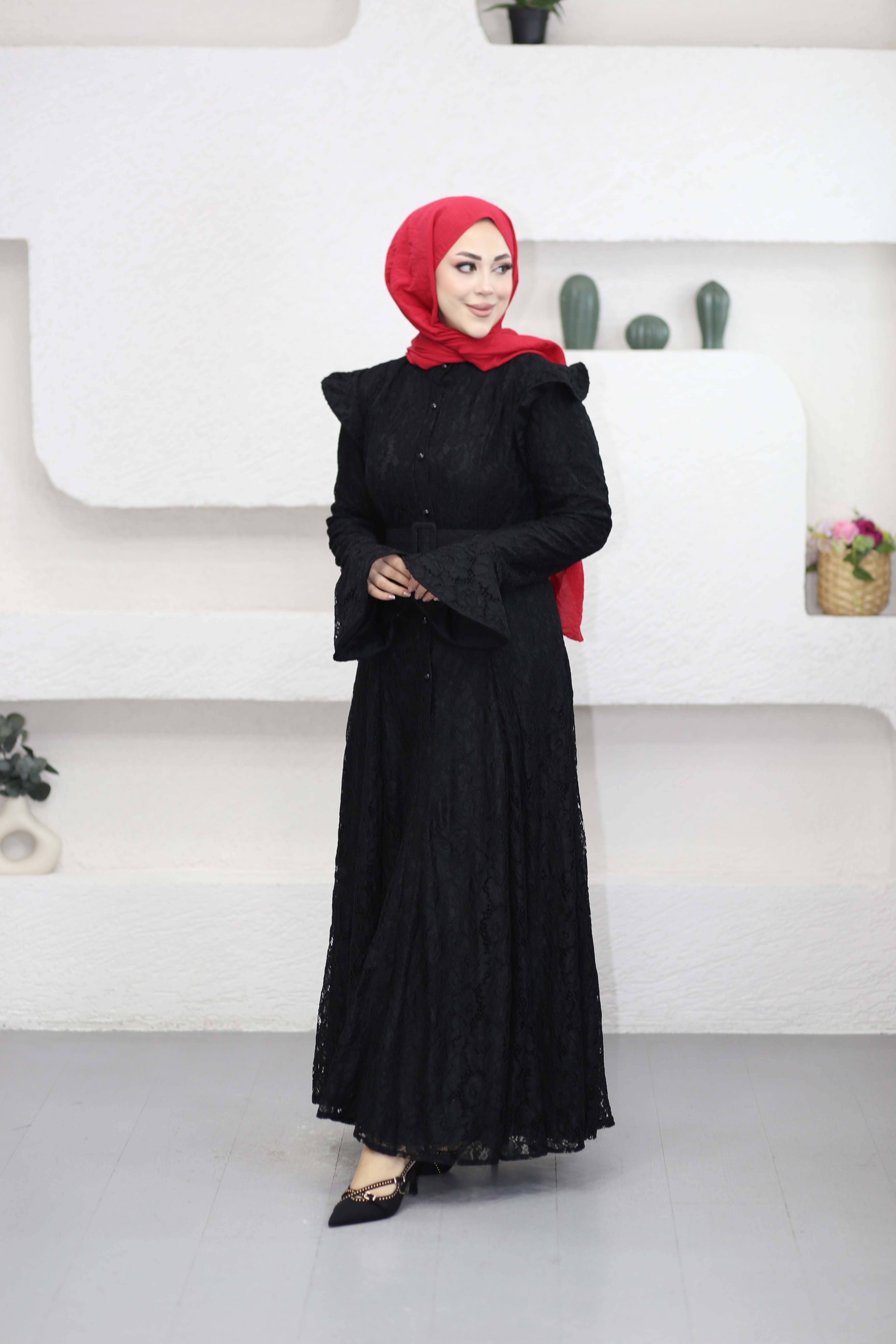 Ivary Dantelli Elbise Siyah 5772