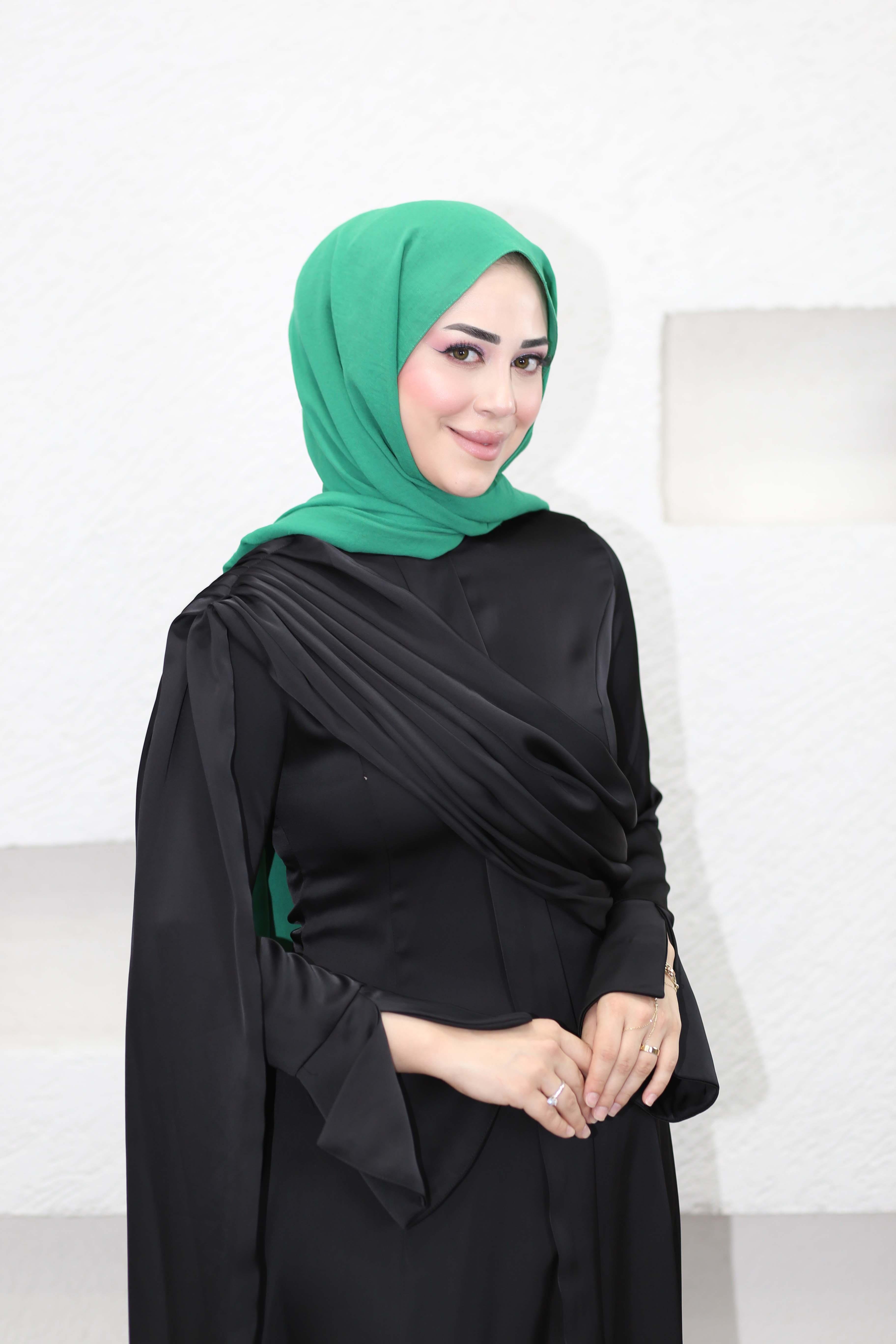 Saten Drape Elbise Siyah 9965