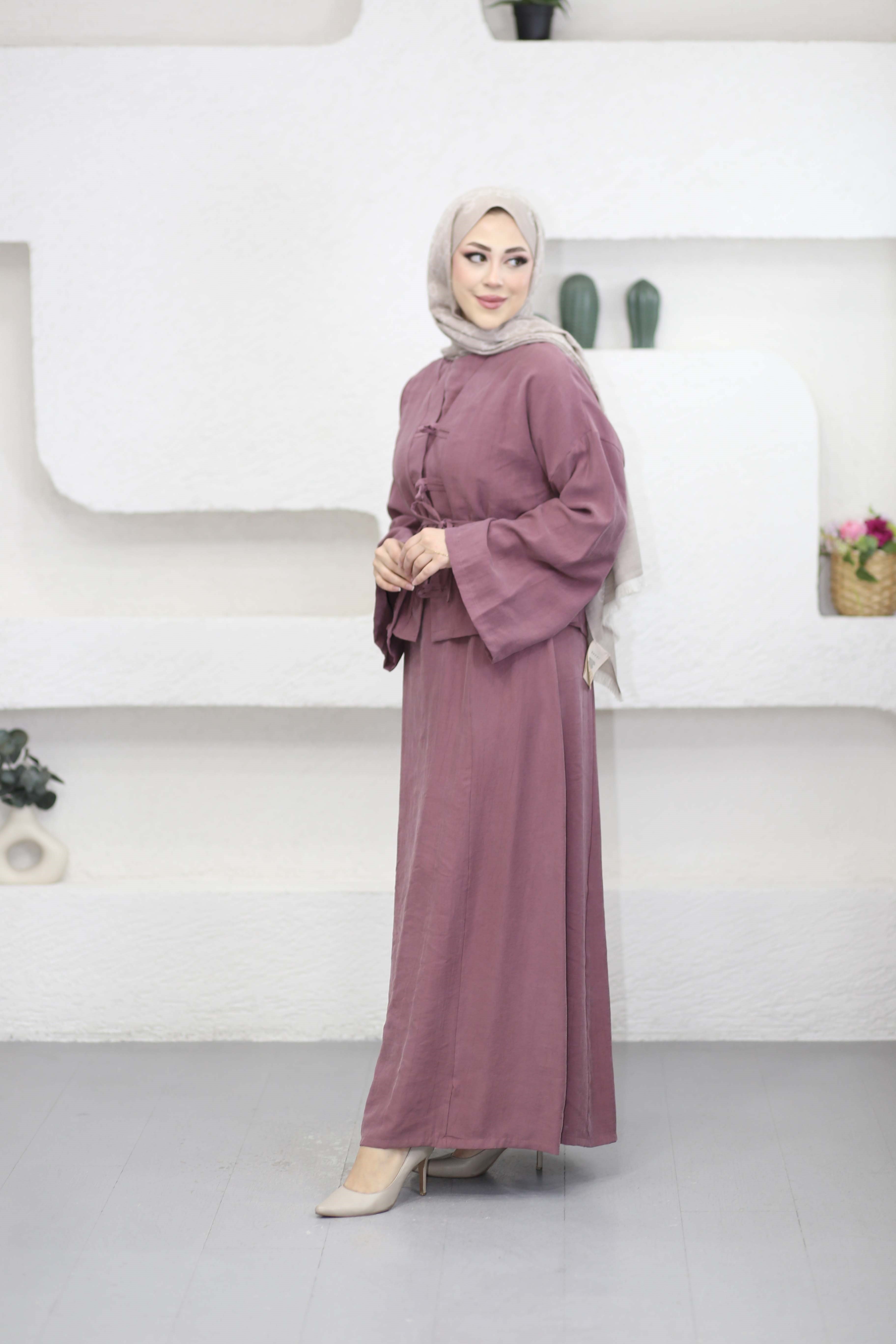 Kimonolu Elbise Mürdüm 22865