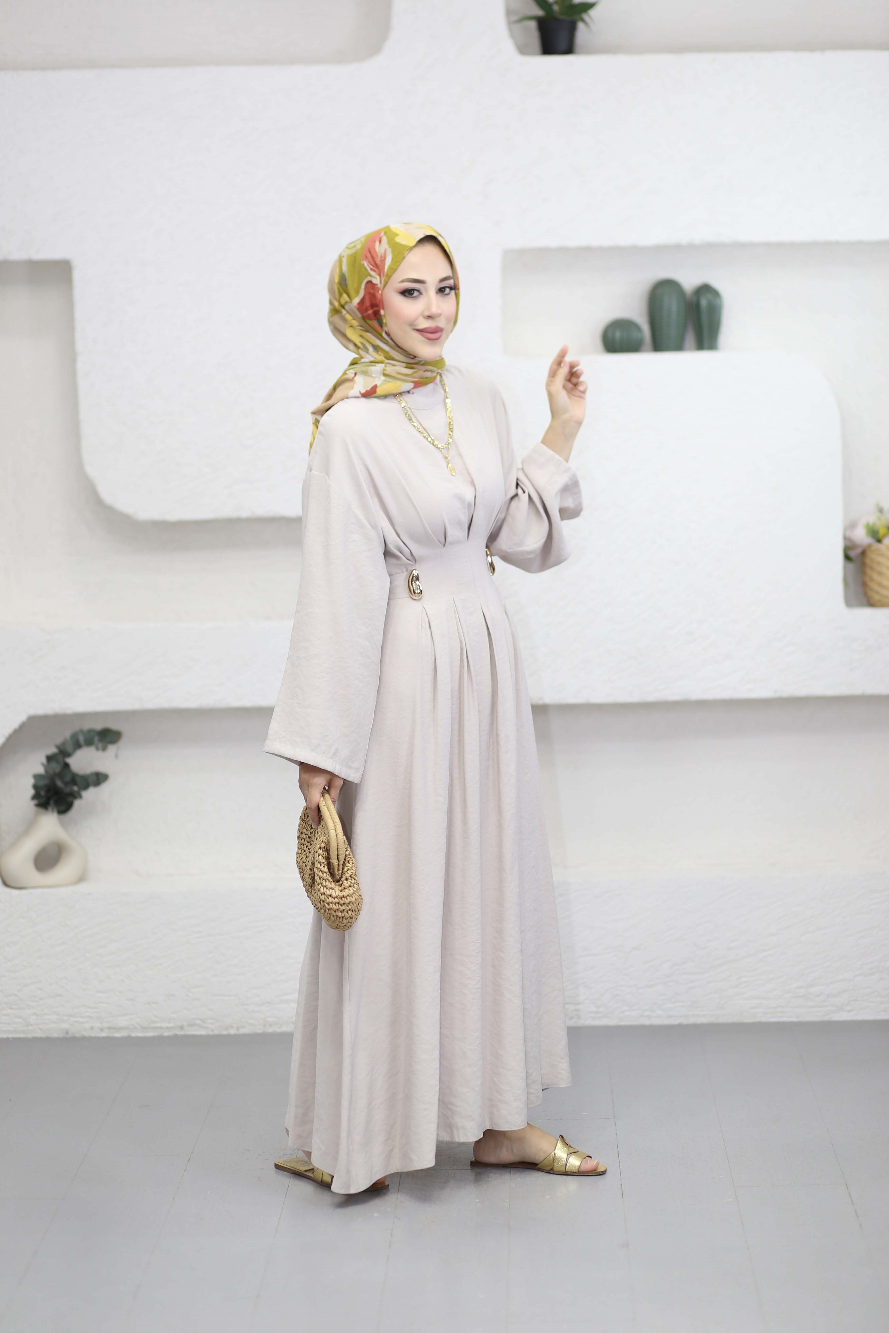 Beli Toka Pensli Elbise Bej 5526