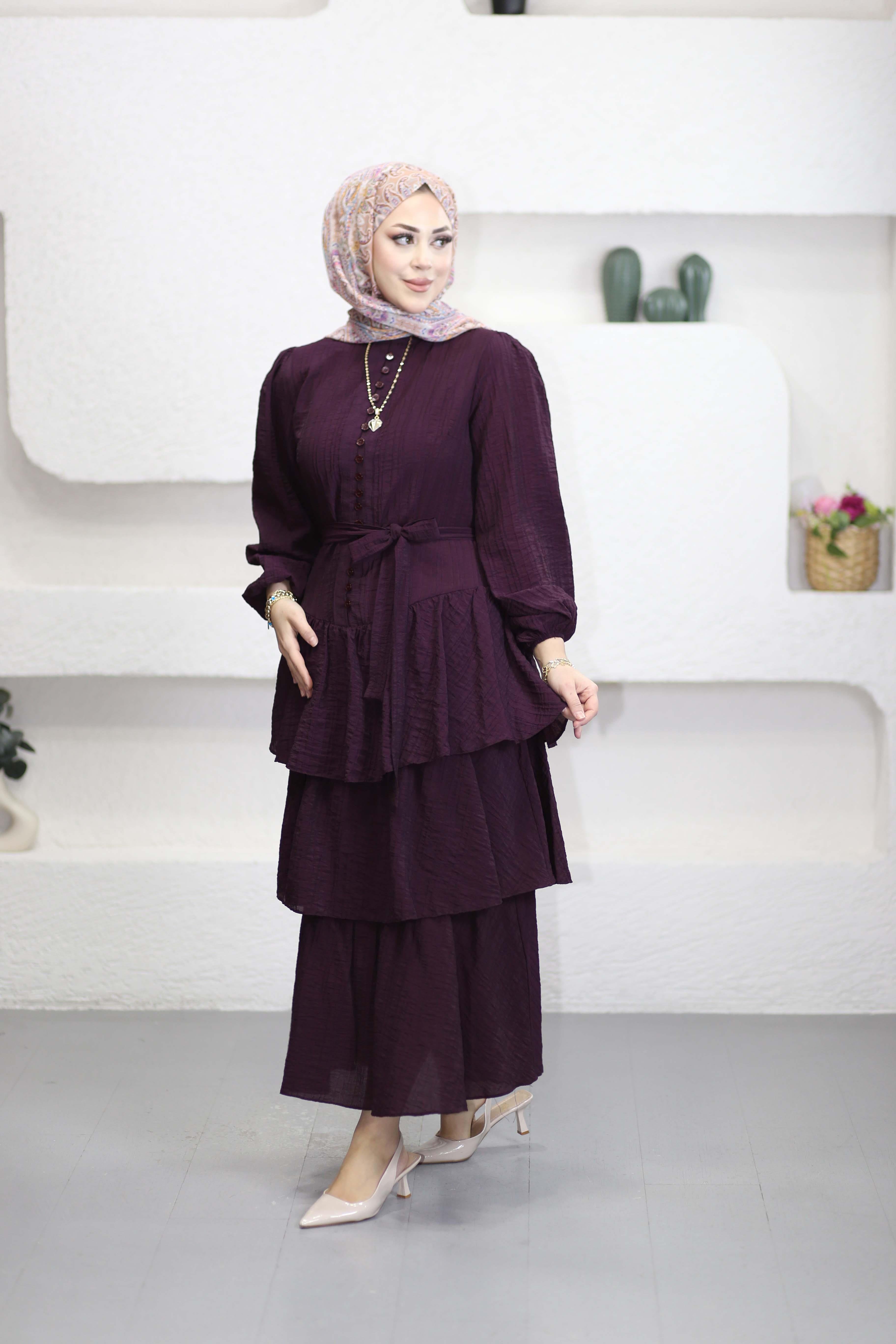 Anjelas Katlı Elbise Mürdüm 595