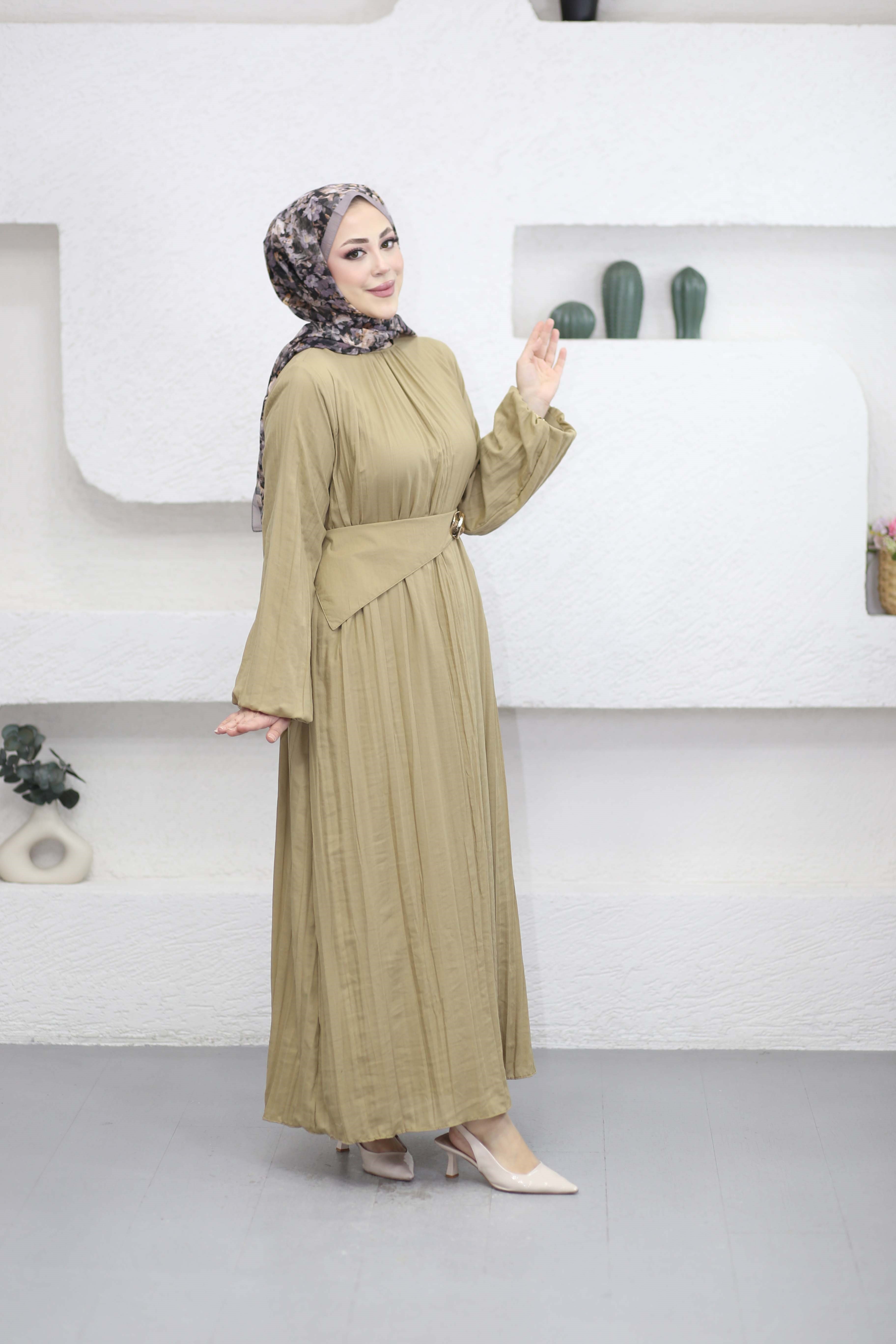 Yaka Detay Elbise Camel 25132