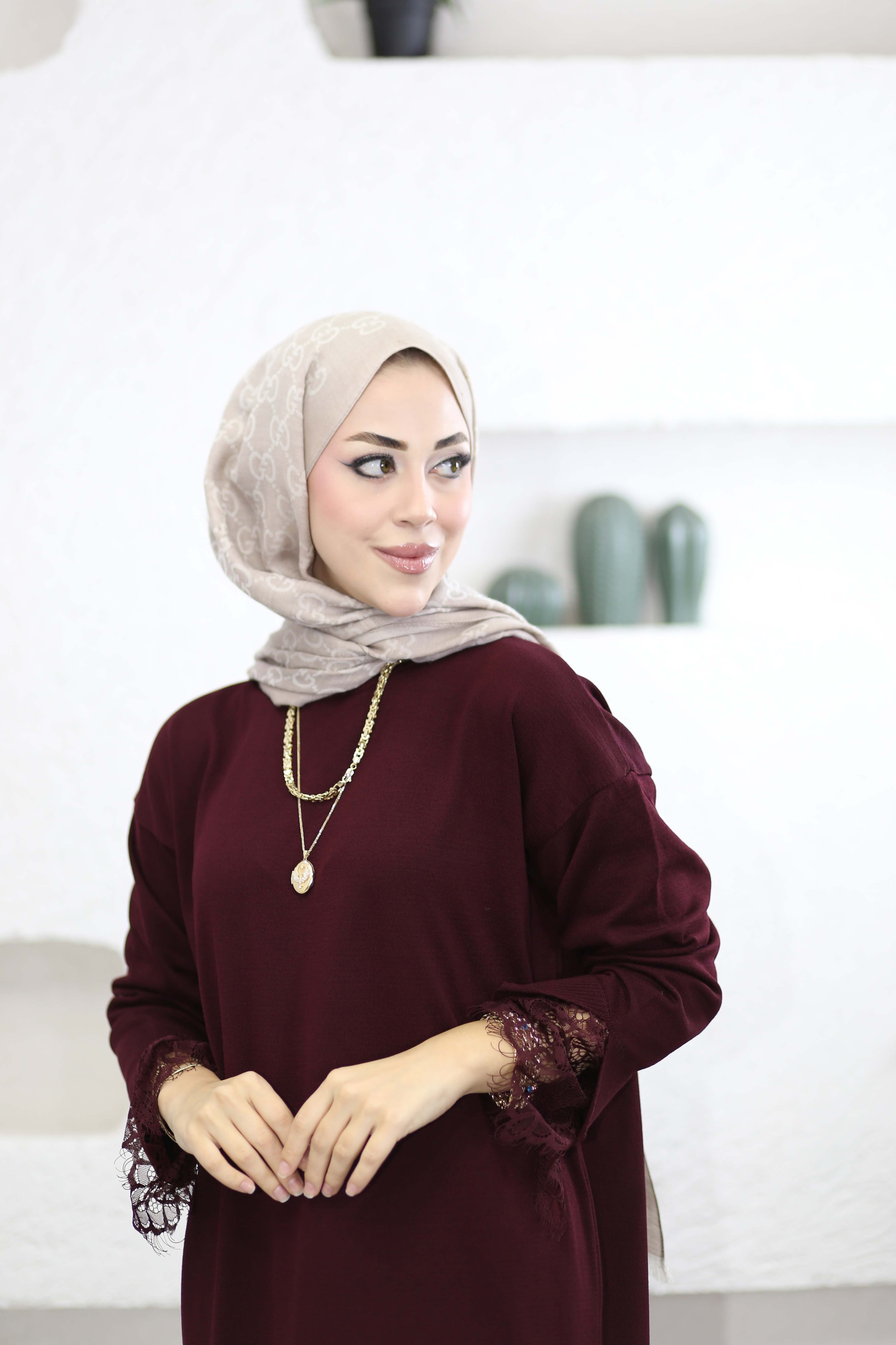 Hande Elbise Bordo 6123