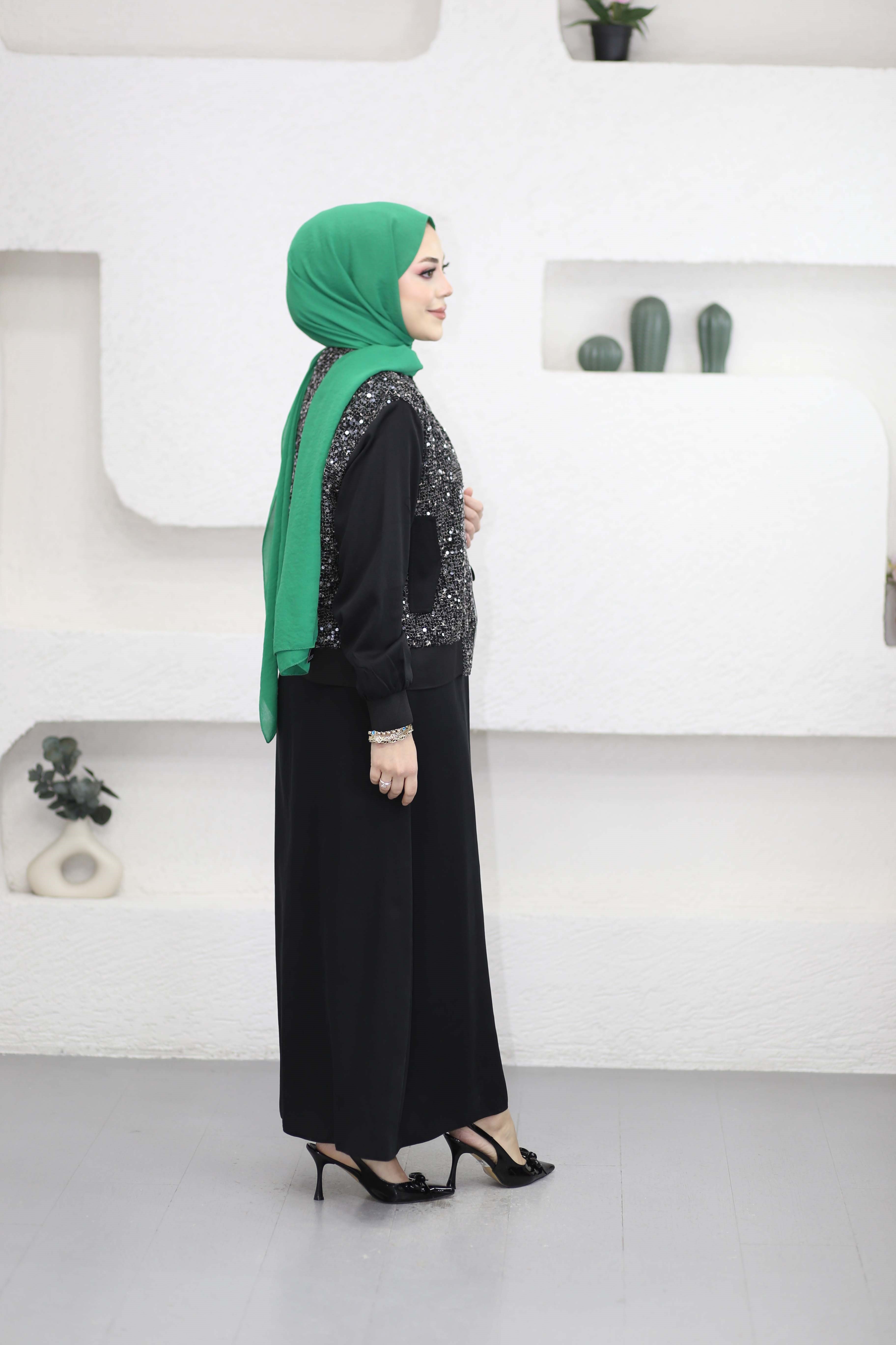 Payet  Detaylı Elbise Siyah 1550