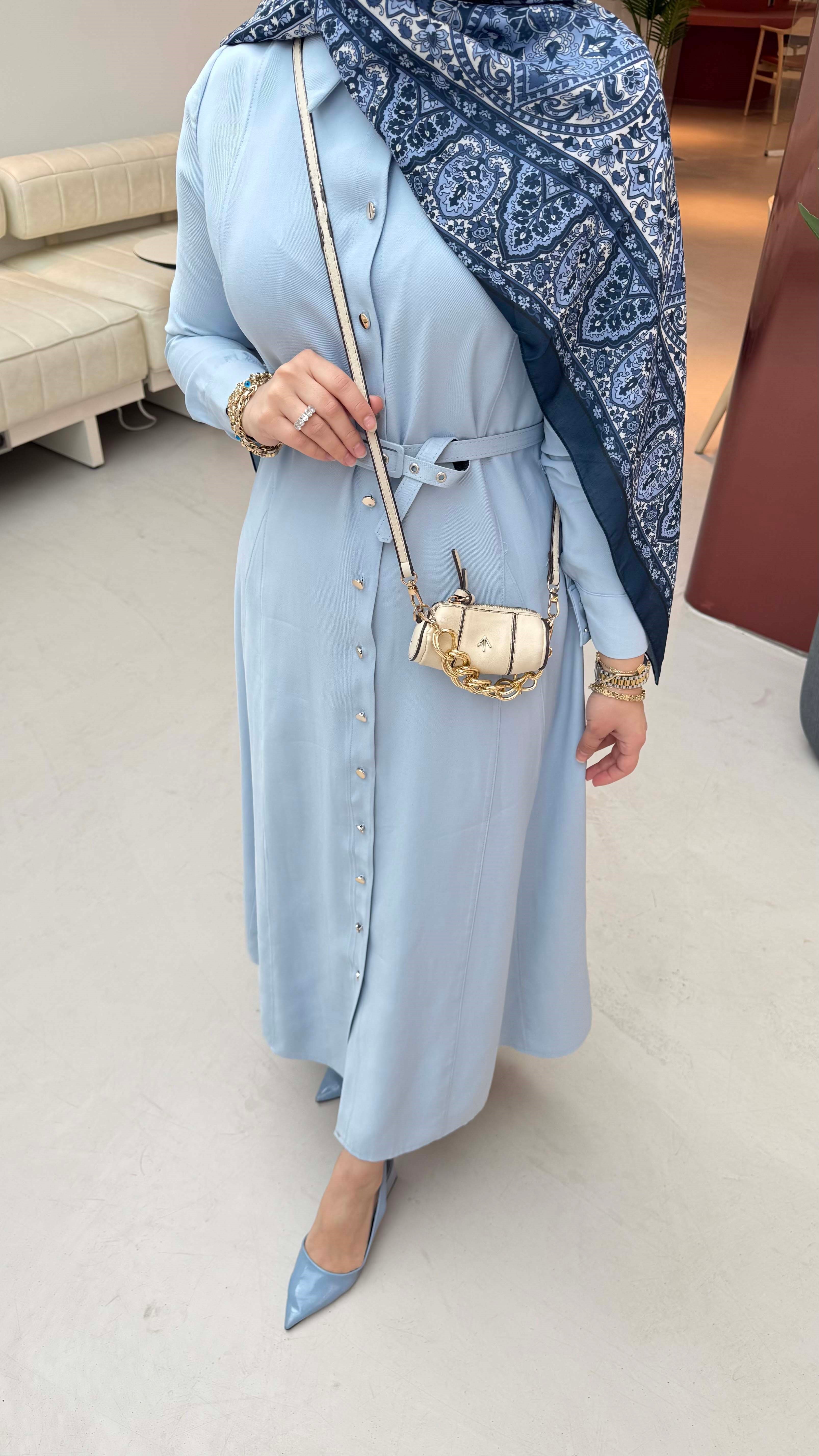 Düğmeli Tencel Gömlek Elbise Bebe Mavi 5499