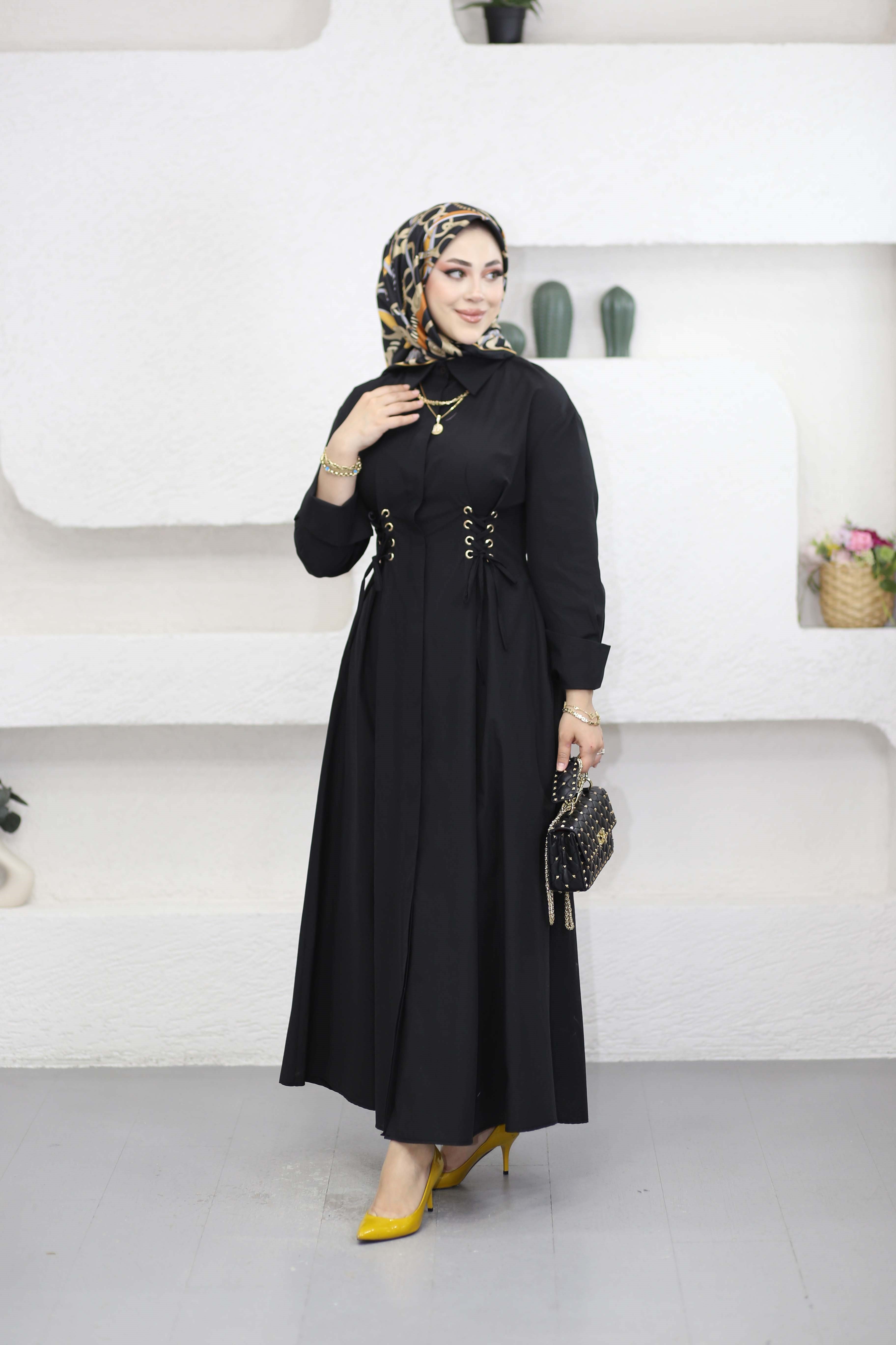 Kuş Gözlü Elbise Siyah 8053