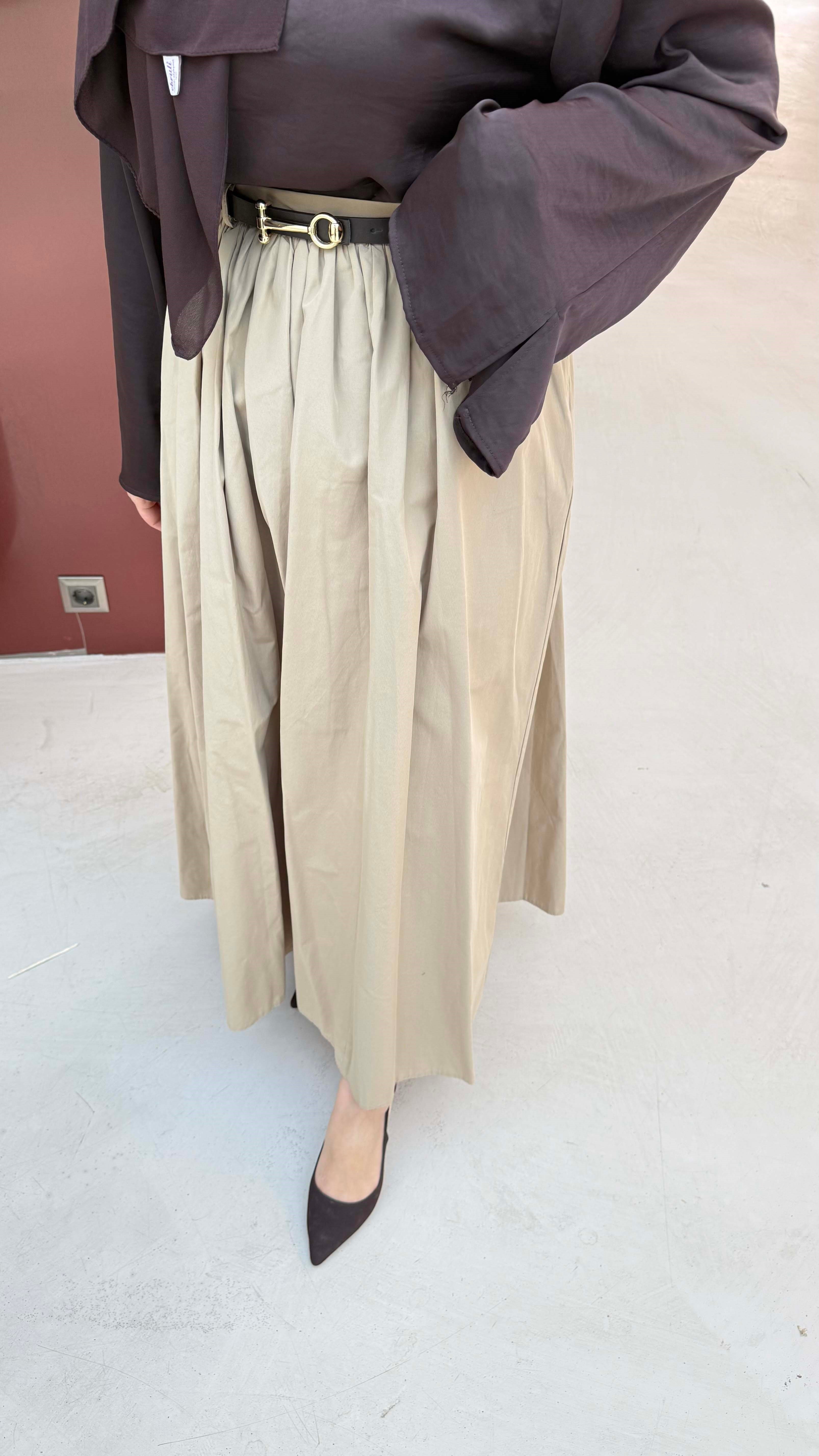 Kemerli Poplin Etek Camel 546
