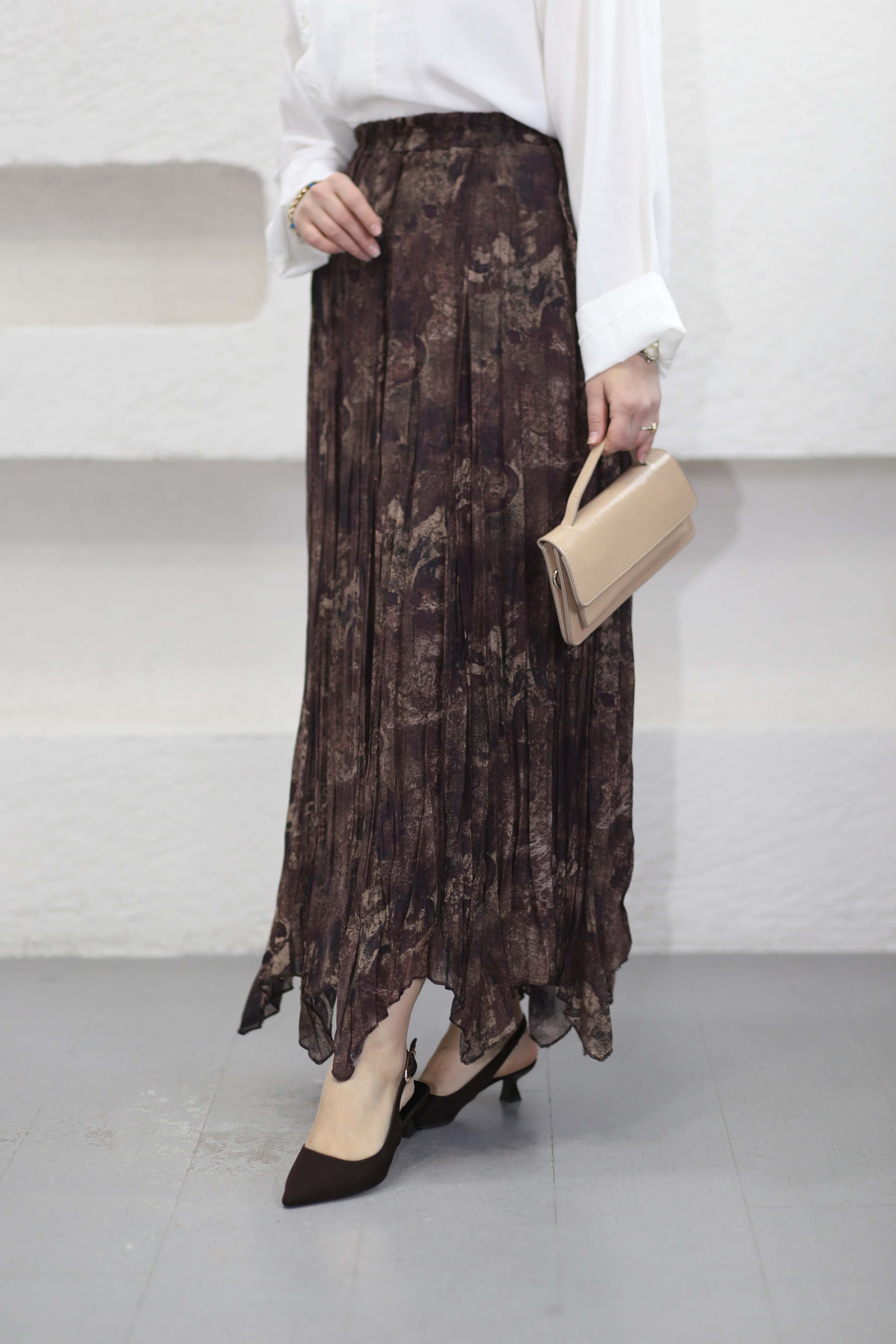 Efnan Desenli Etek Kahverengi 019