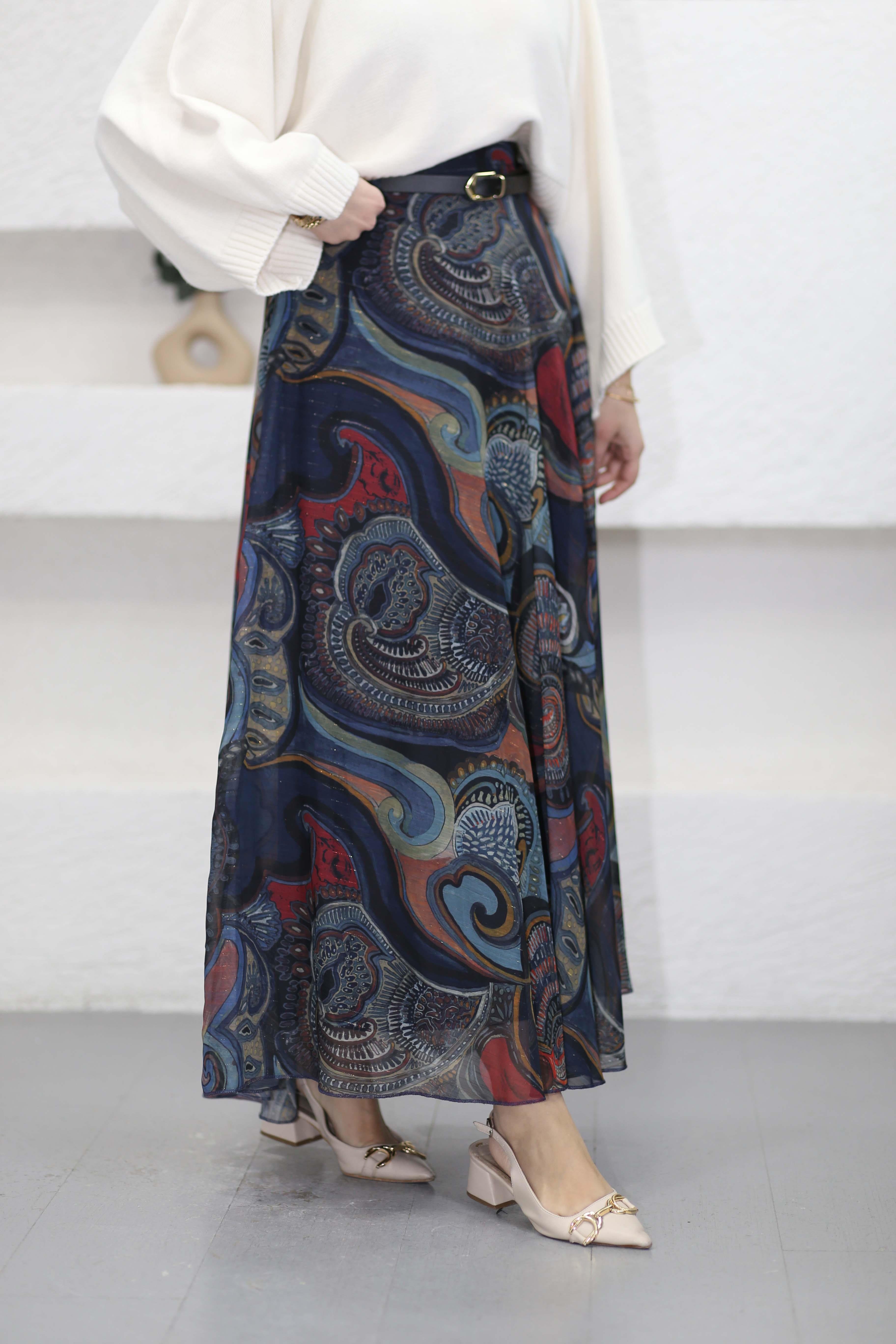 Simli Desenli Etek Lacivert 018