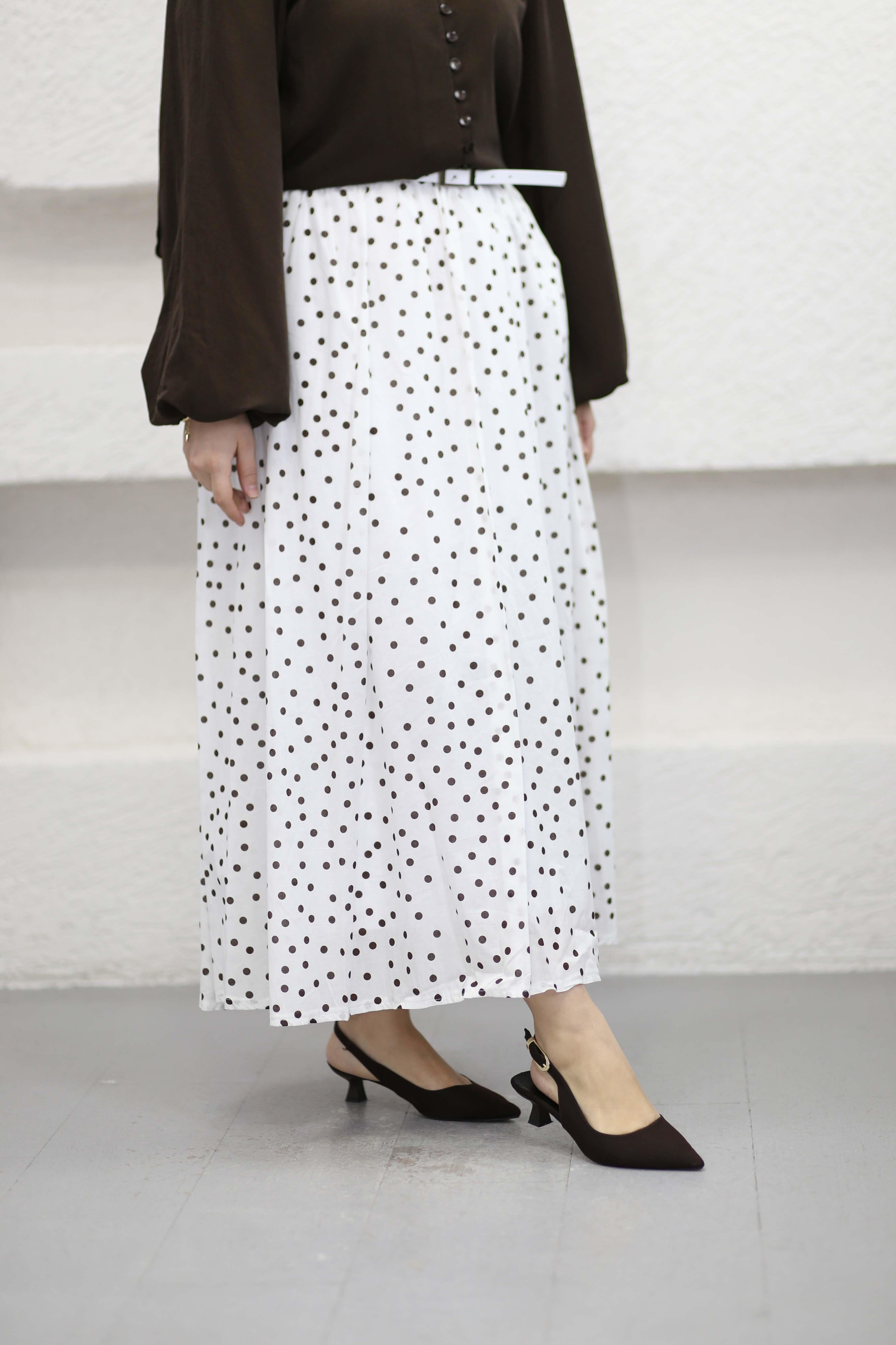 Kemerli Puantiye Etek Kahverengi 747