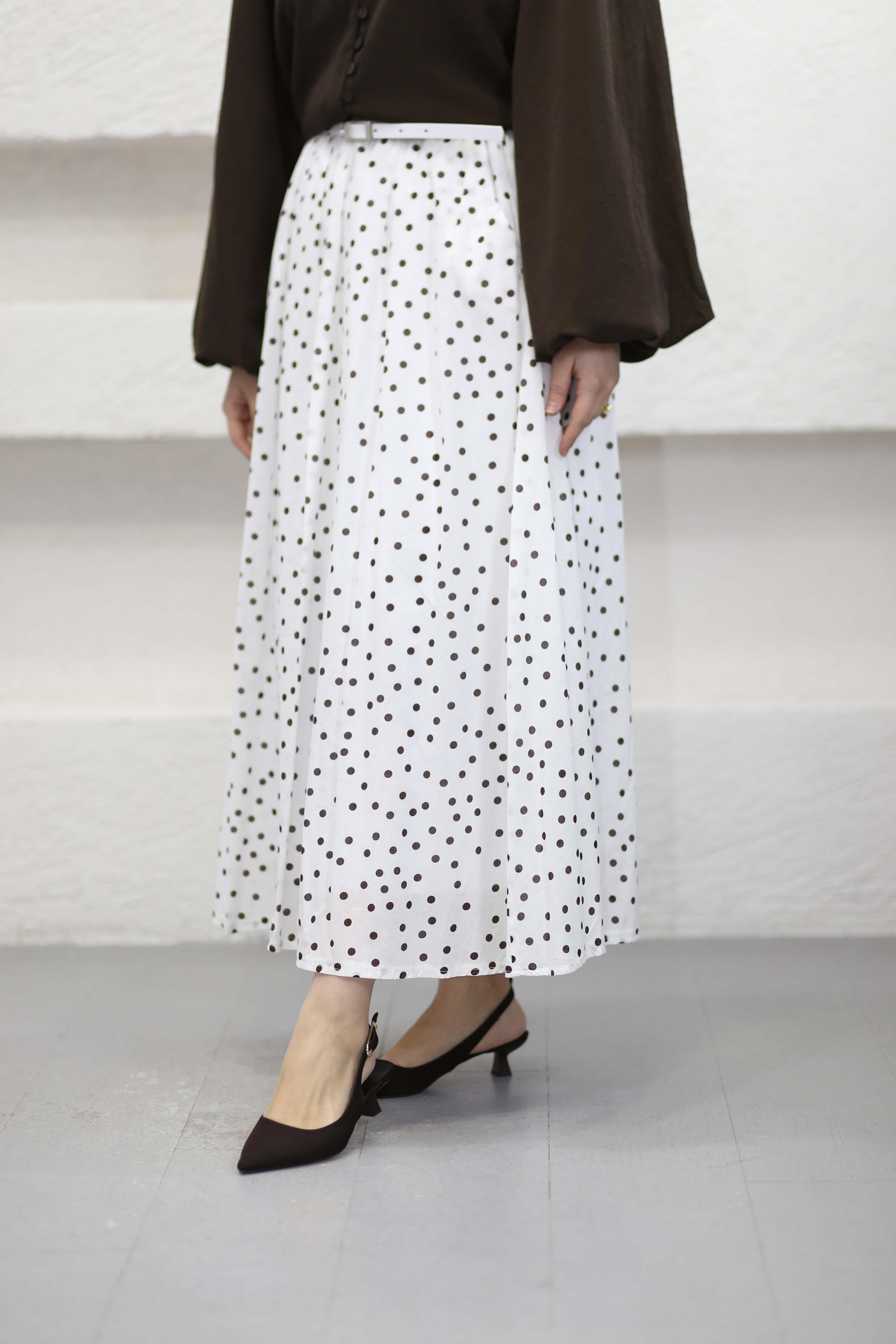 Kemerli Puantiye Etek Kahverengi 747