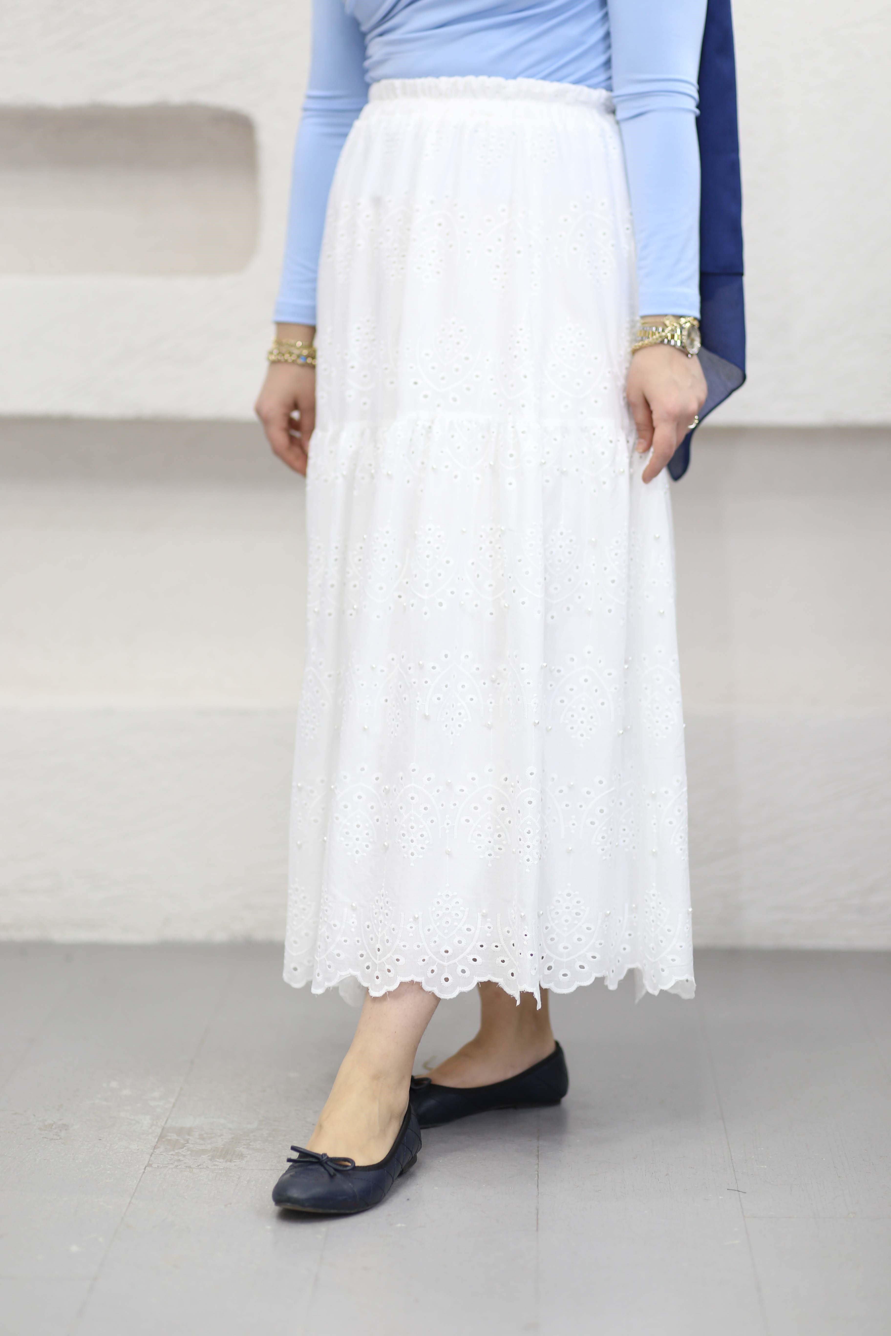 İnci Detaylı Güpür Etek Beyaz 1395