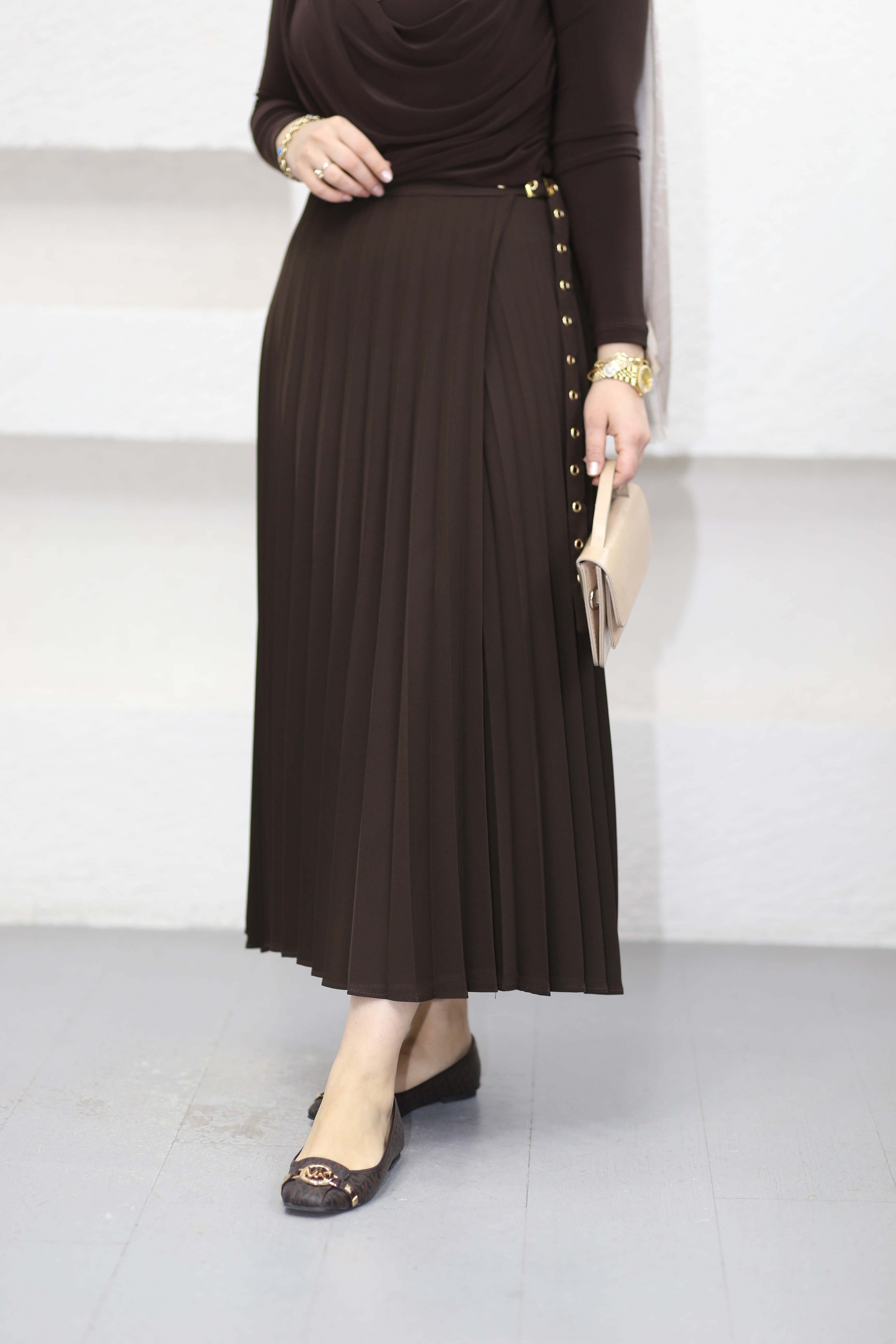 Anvelog Detaylı Etek Kahverengi 9549