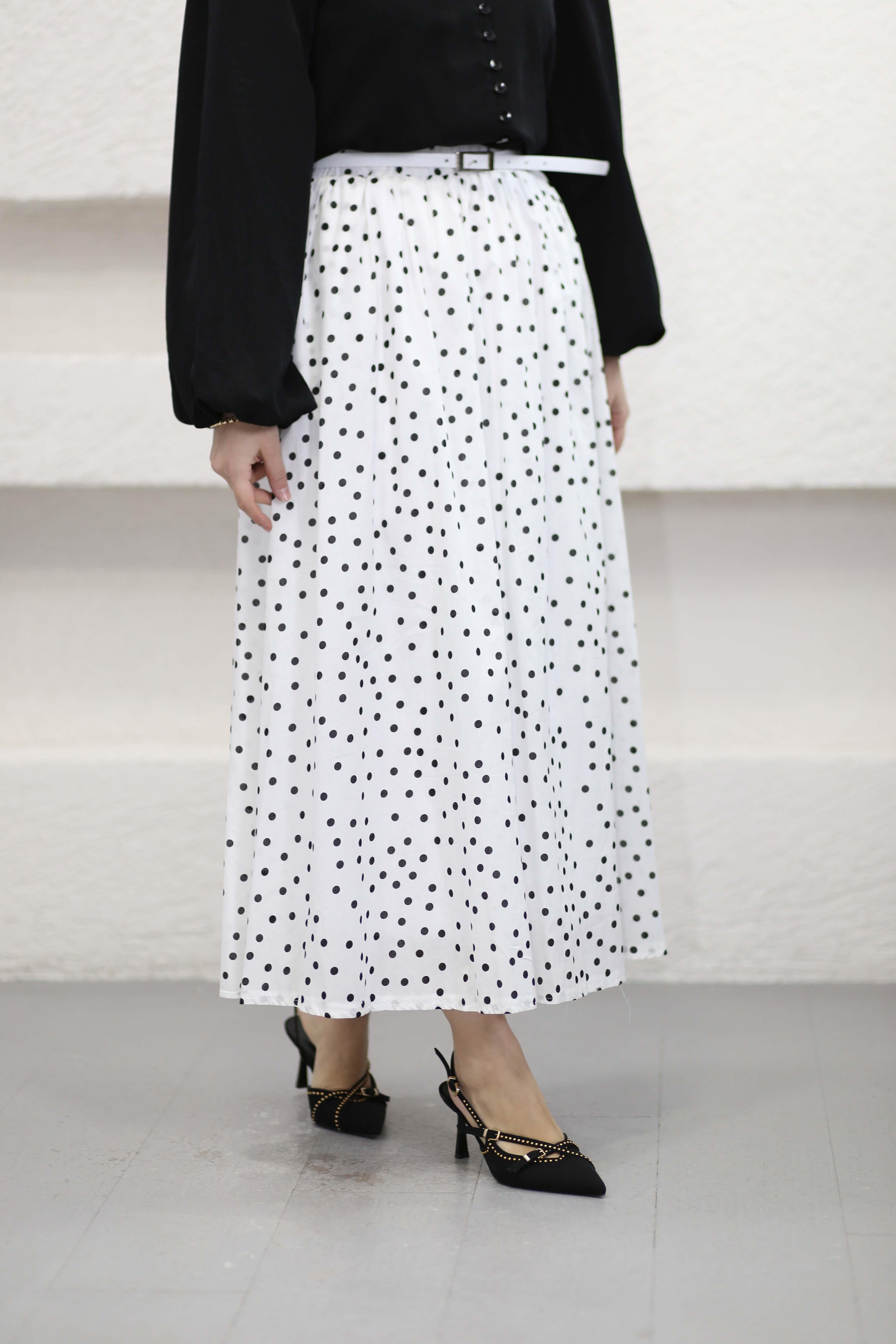 Kemerli Puantiye Etek Siyah 747