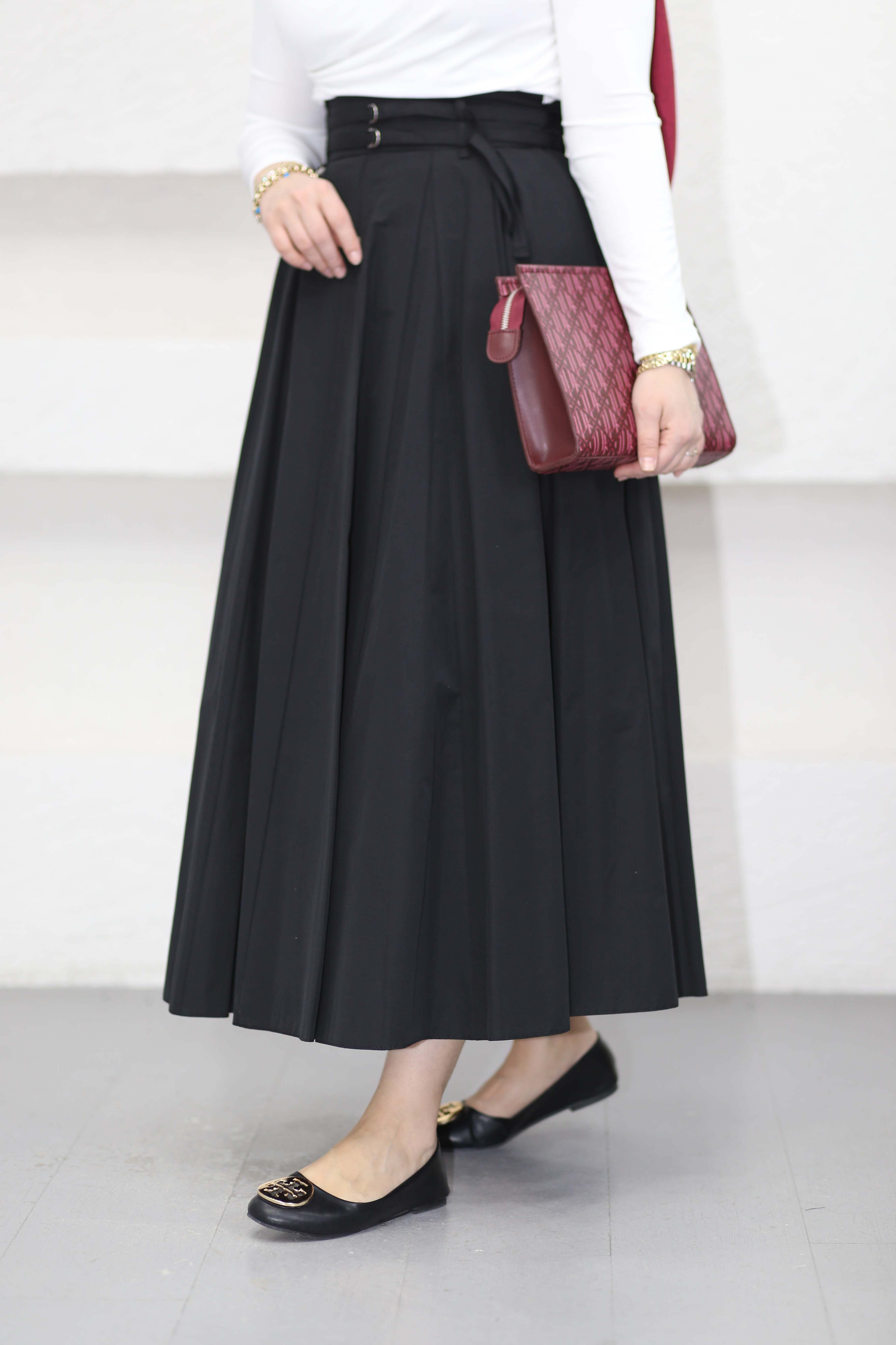 Çift Kemerli Etek Siyah 1030