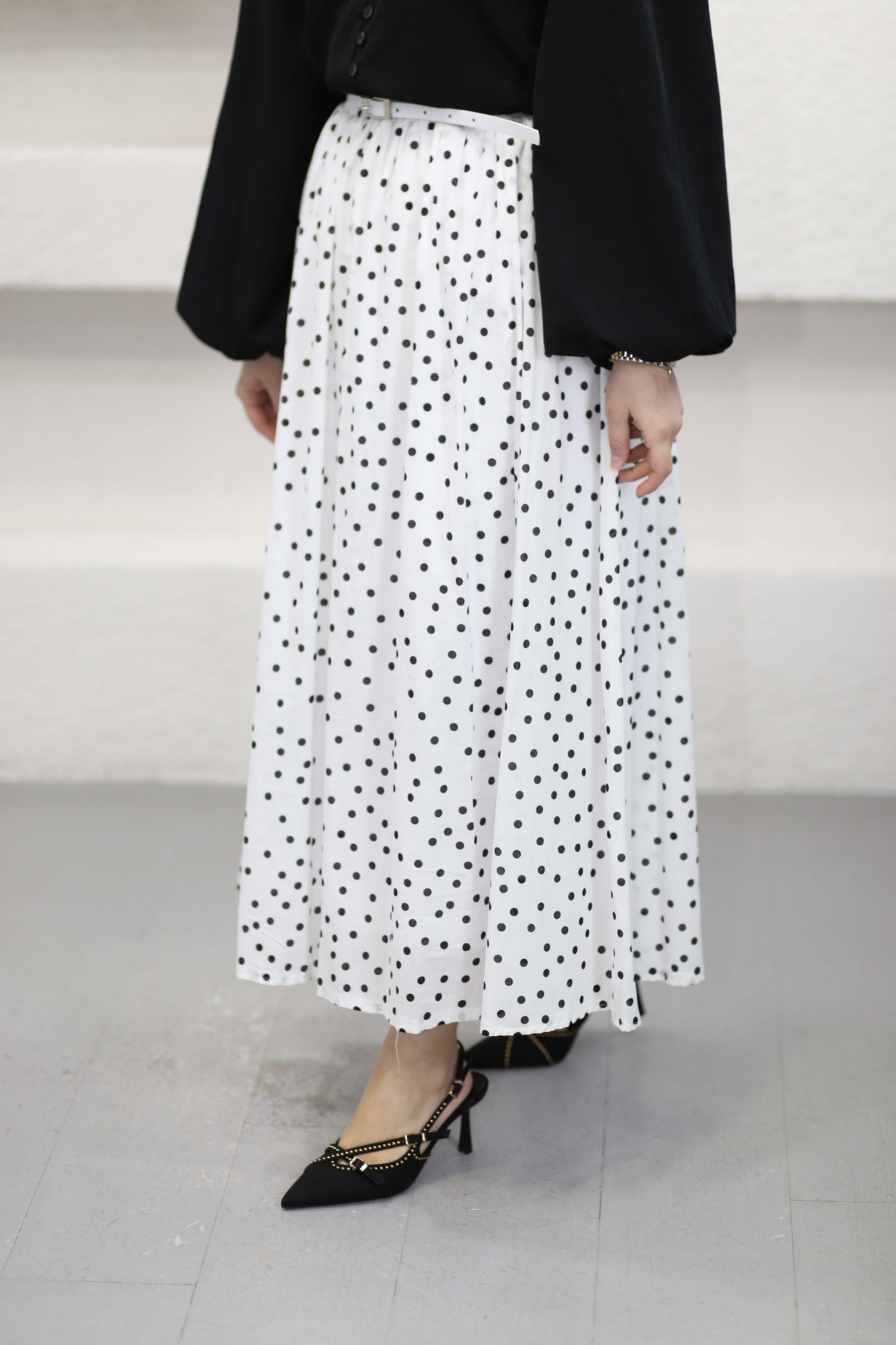 Kemerli Puantiye Etek Siyah 747