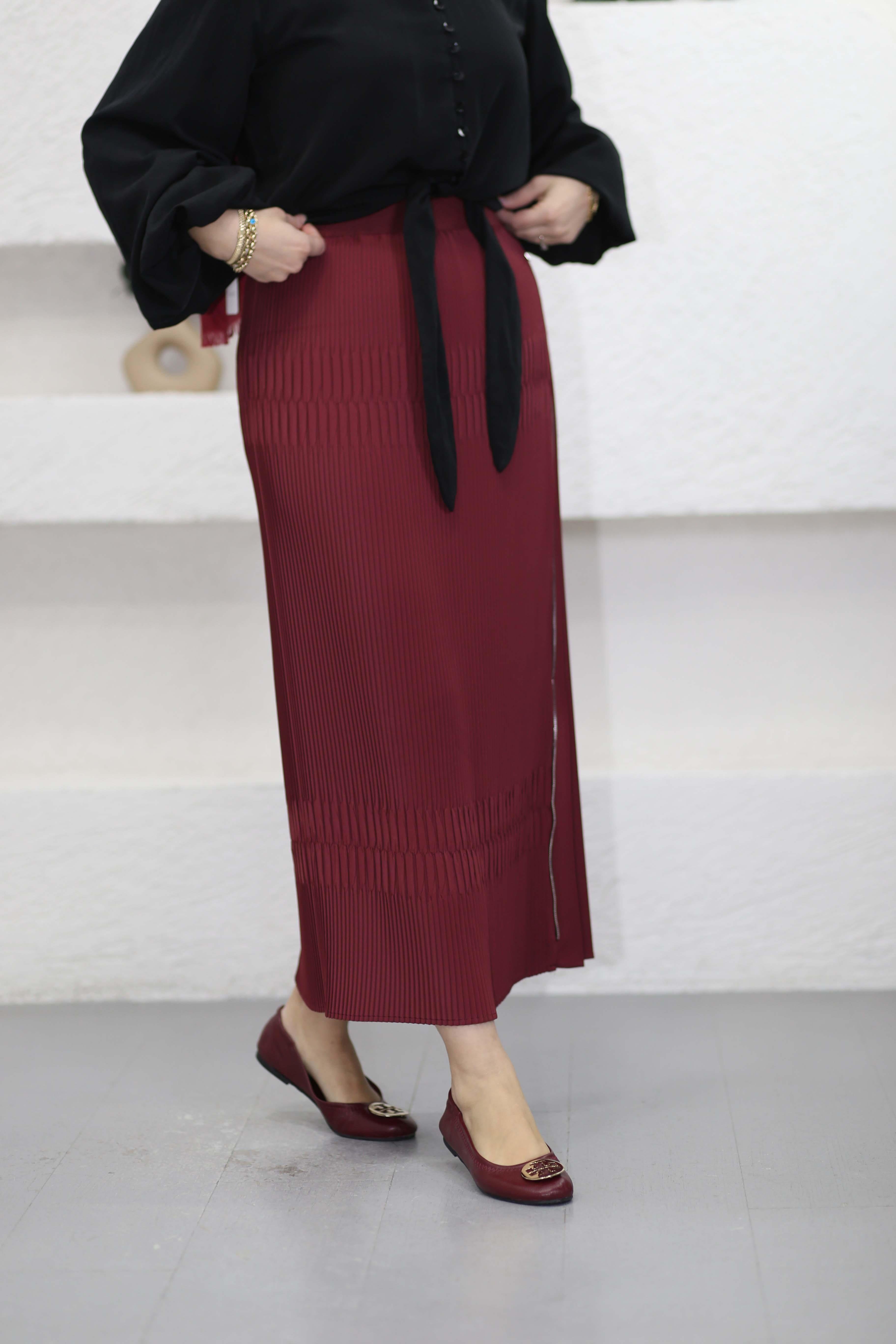 Fermuar Detaylı Etek Bordo 1452