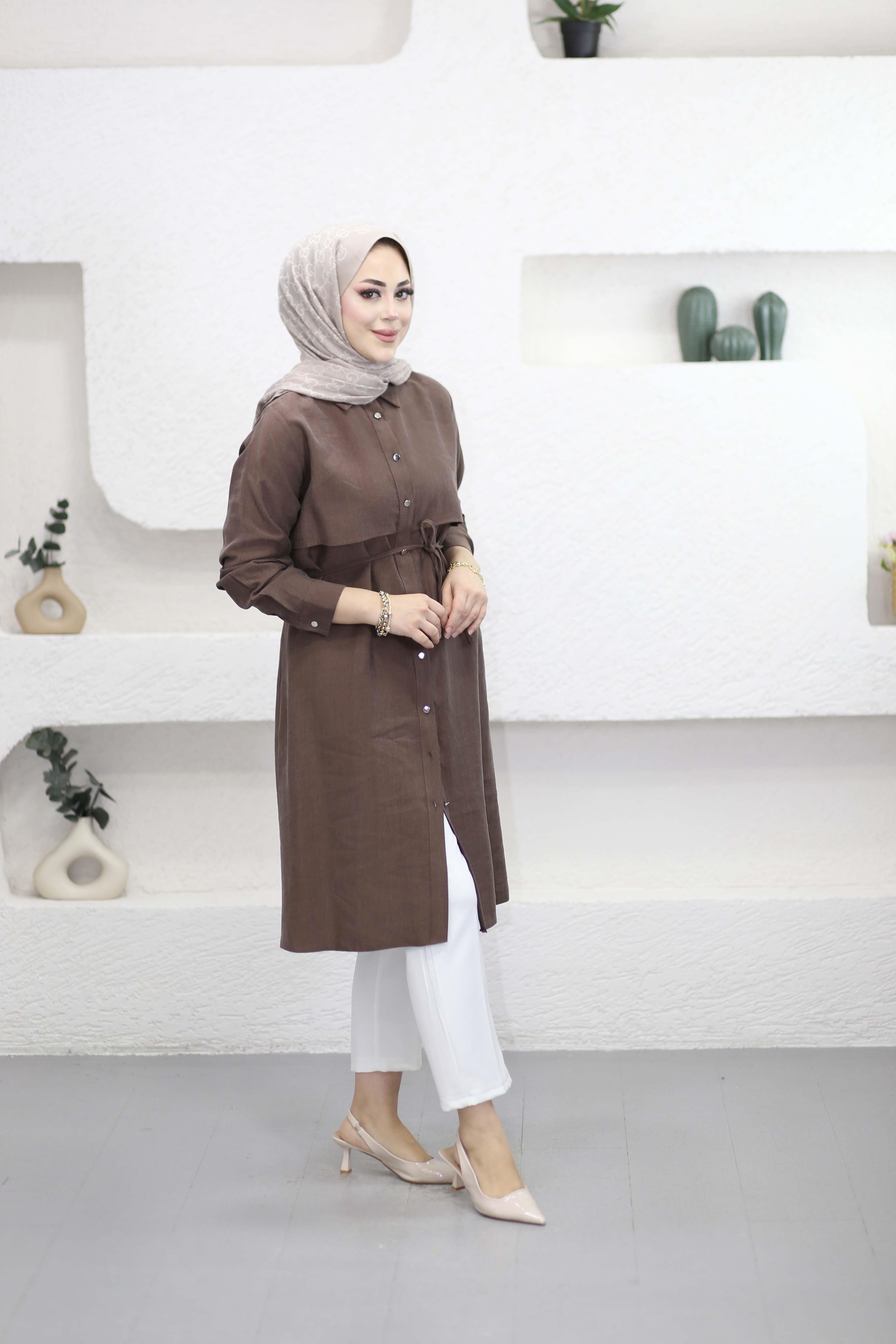 Önü Allerli Twist Tunik Kahverengi 2104