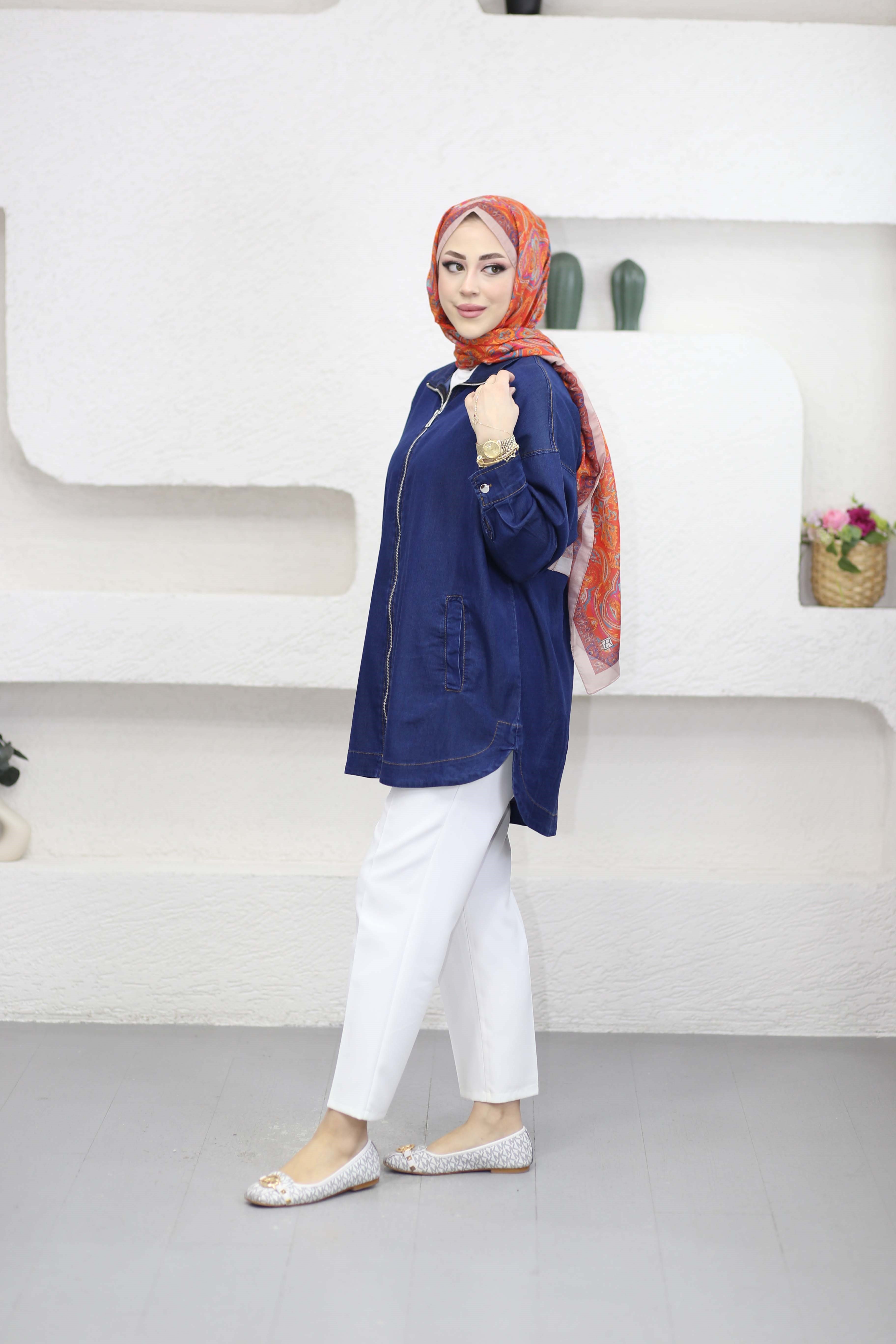 Fermuarlı Tencel Gömlek Koyu Mavi 5647