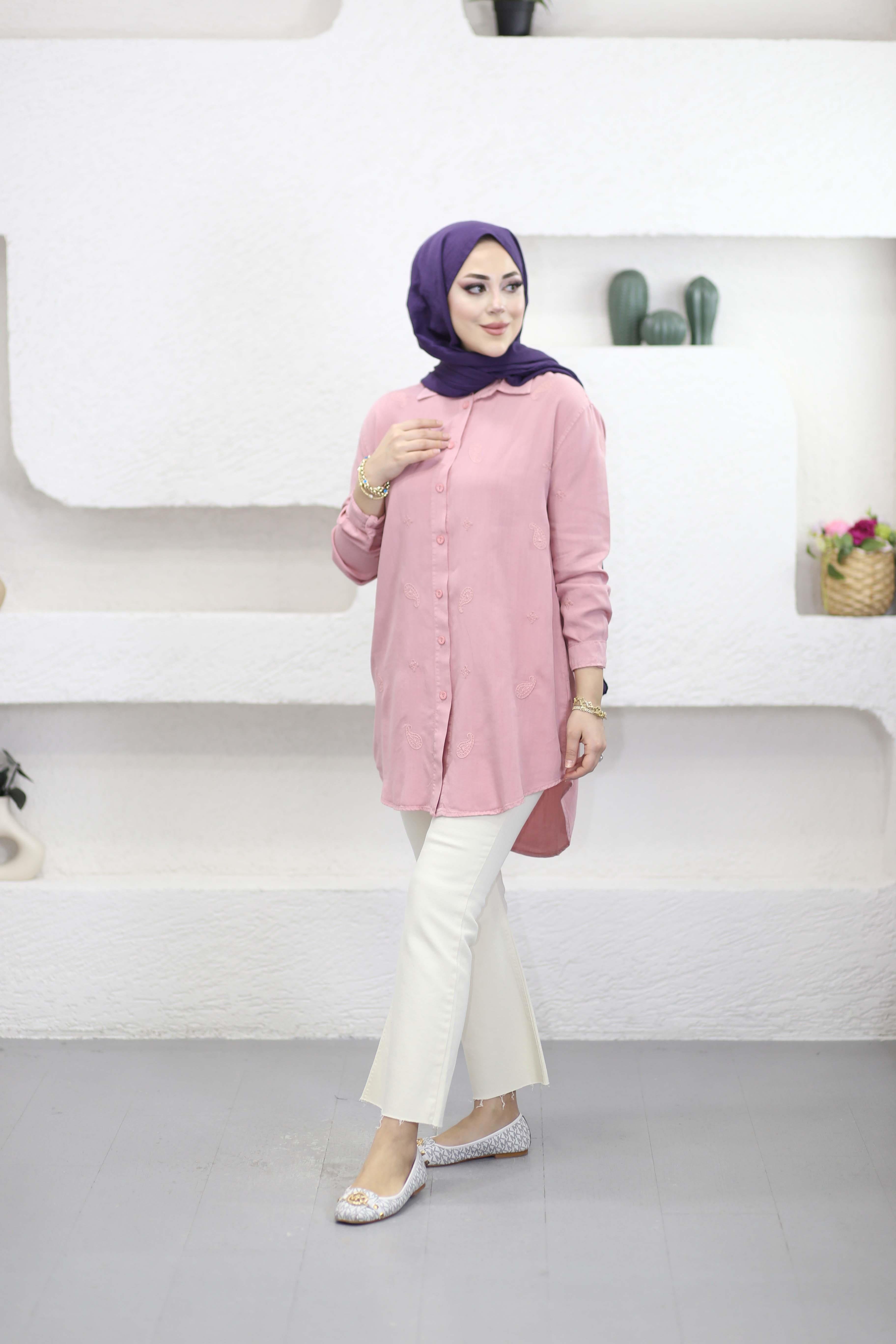 Mini Çiçek Tencel Gömlek Pembe 7425