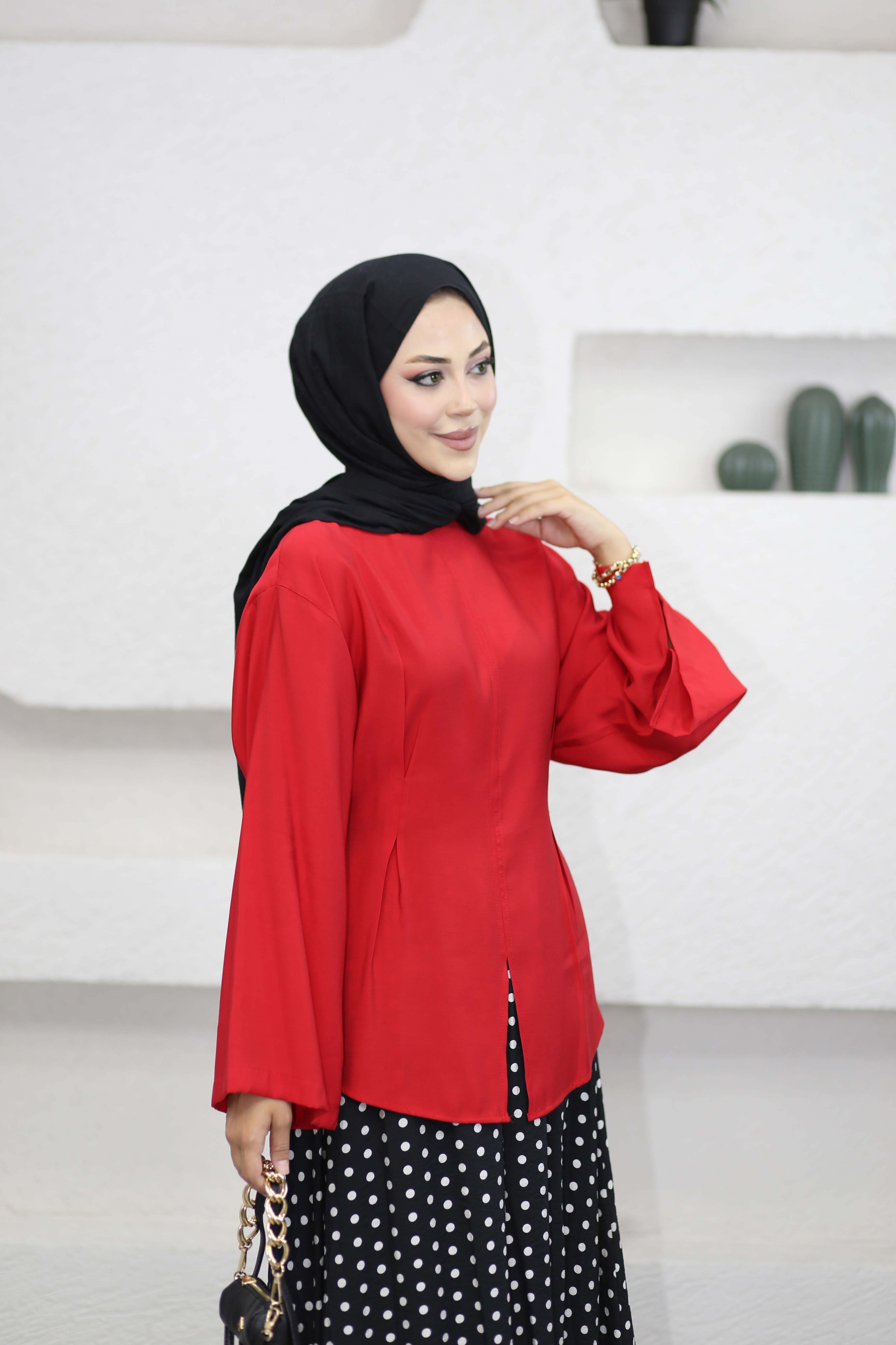 Yanı Piliseli Bağcıklı Tunik Kırmızı 2288