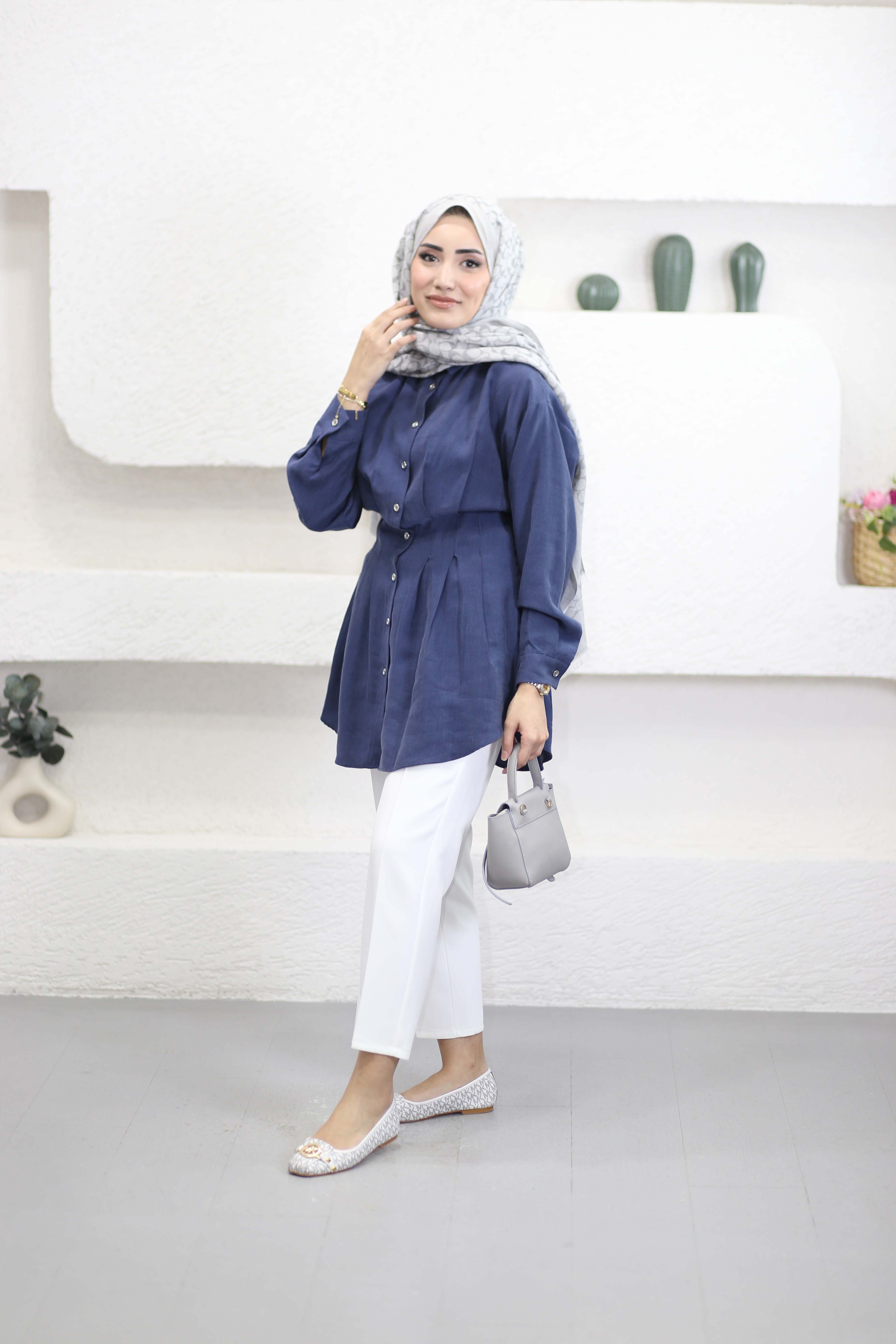 Beli Pensli Twist Gömlek Lacivert 2126