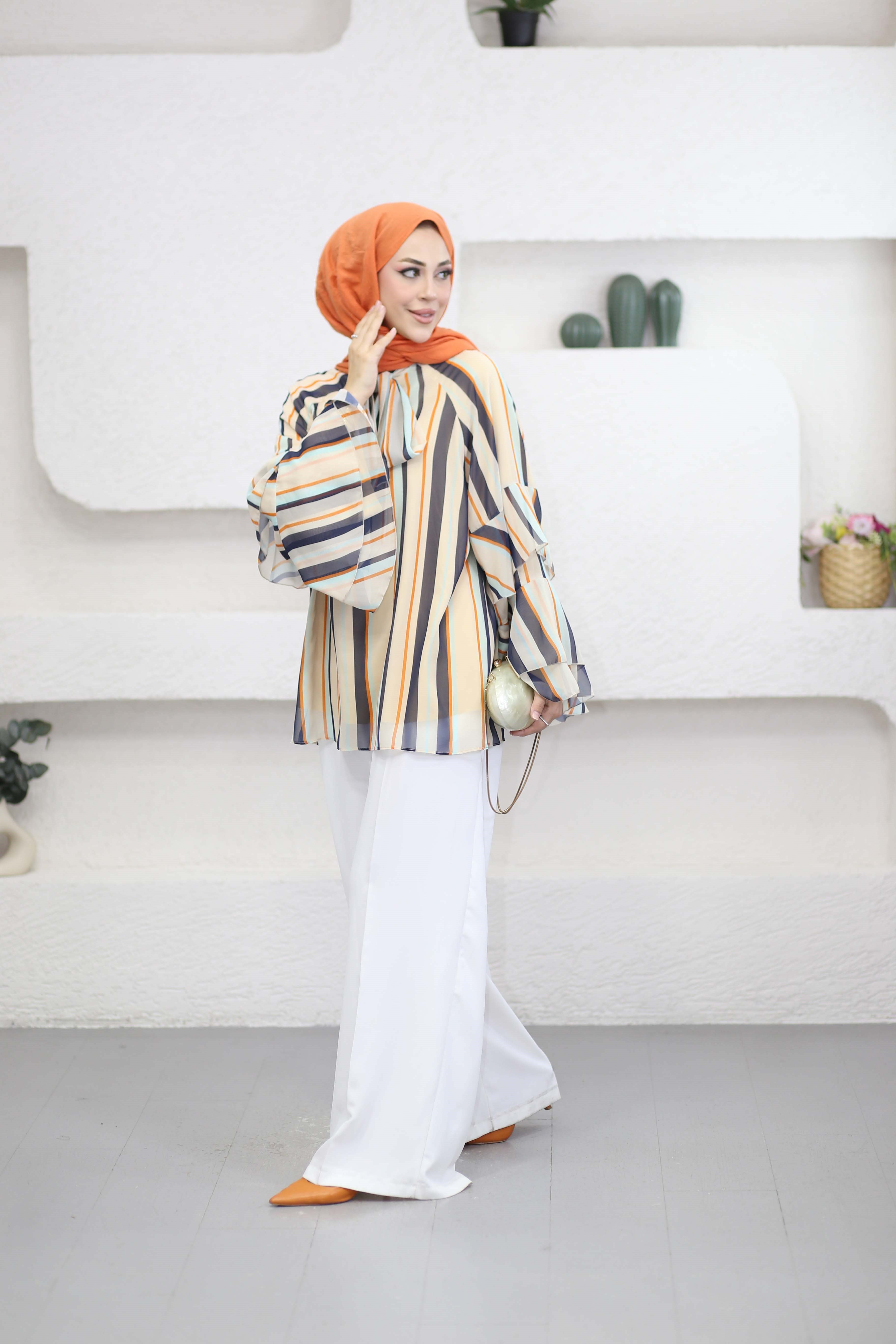 Çizgili Şifon Tunik Taş 2907