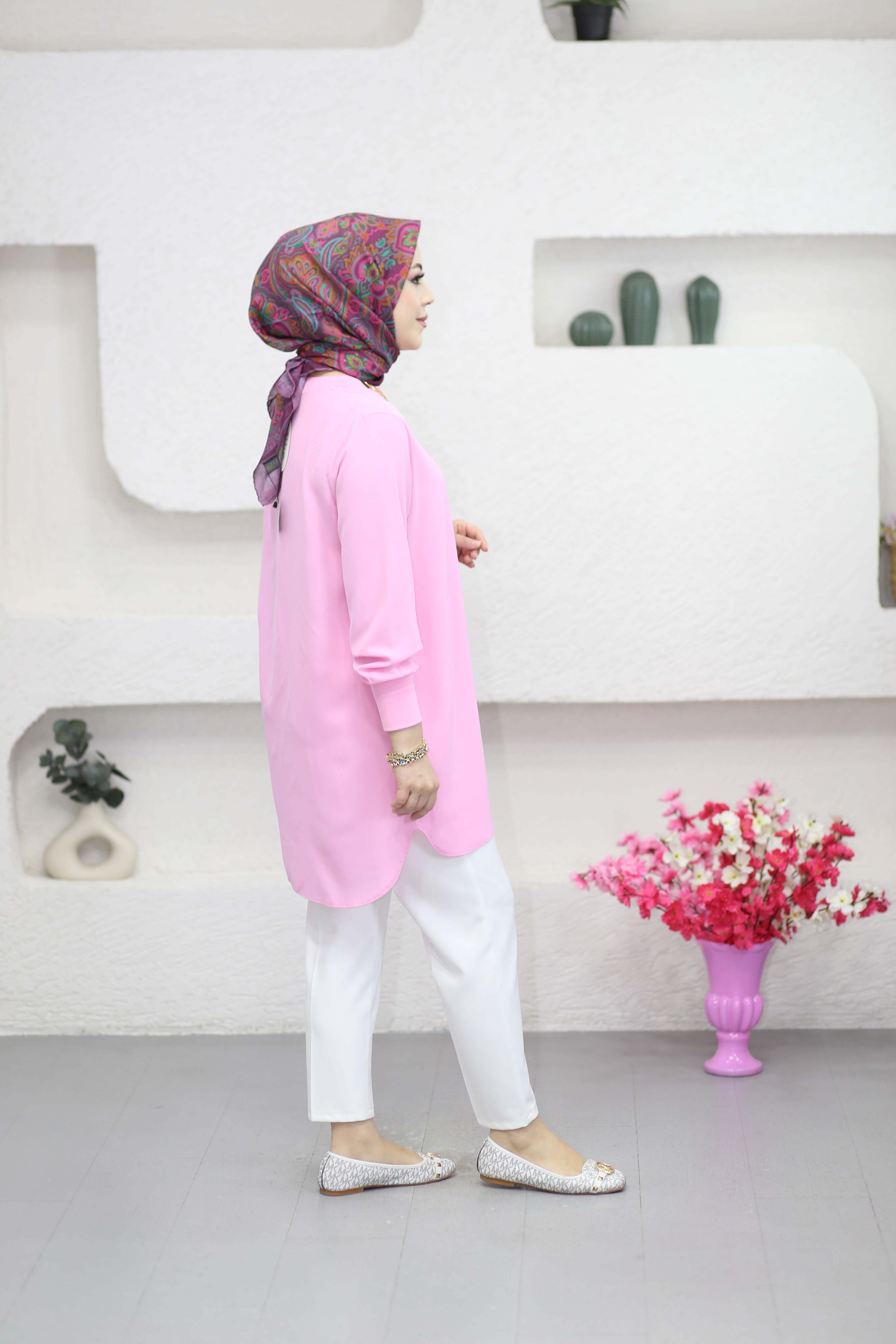 Basıc Krep Tunik Şeker Pembe 4401
