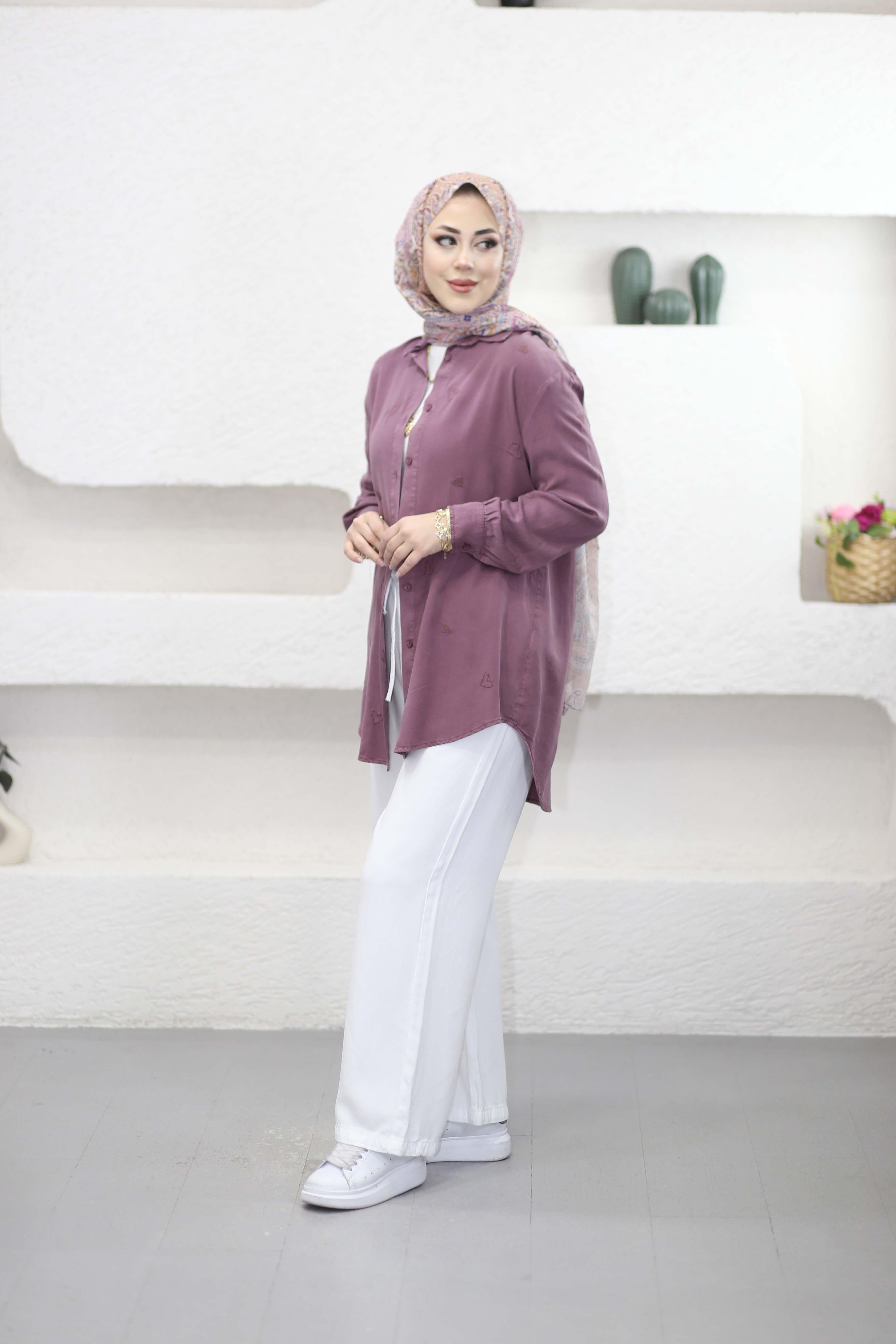 Mini Kalpli Tencel Gömlek Gül Kurusu 7463