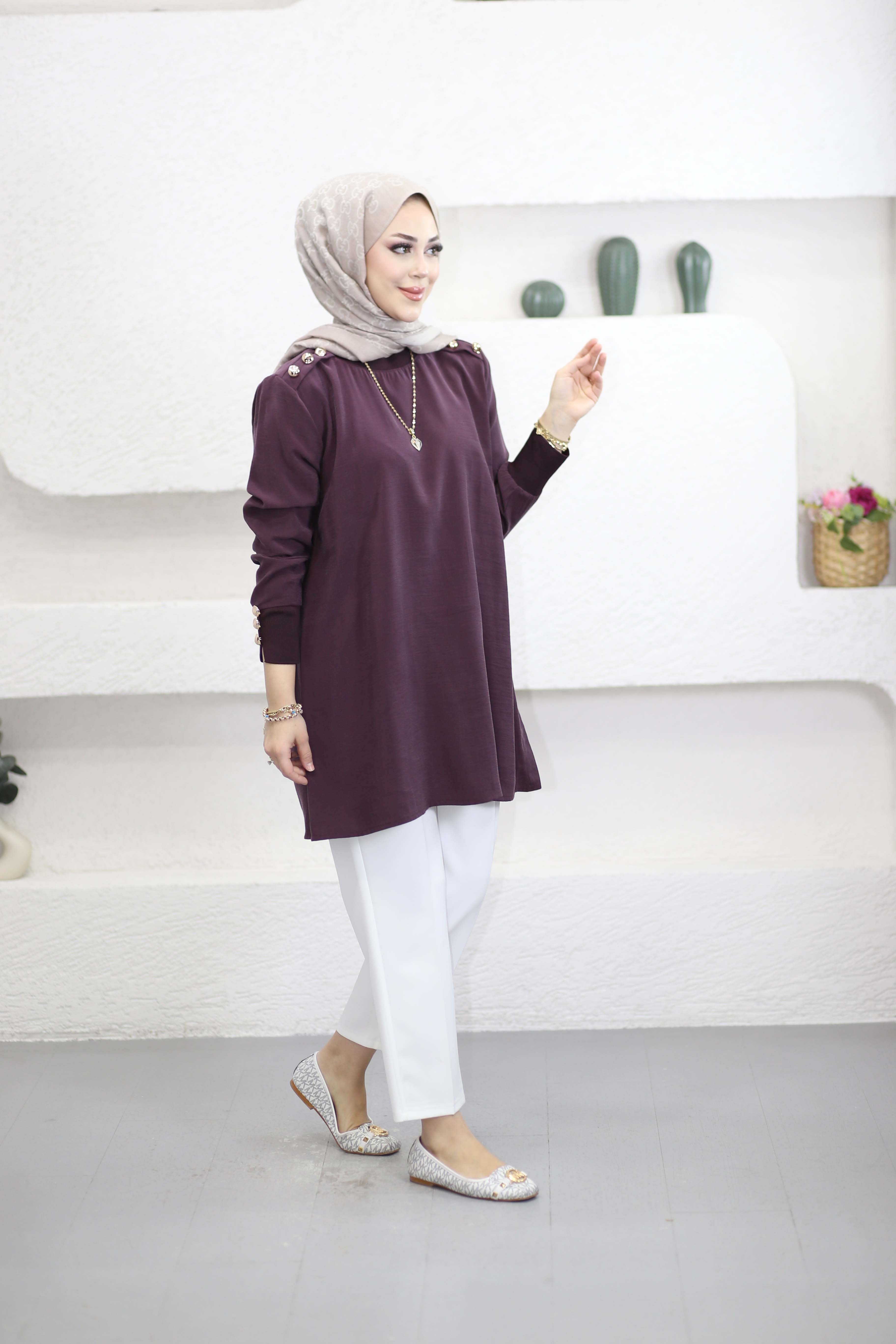 Omuz Aller Detaylı Tunik Mürdüm 4653