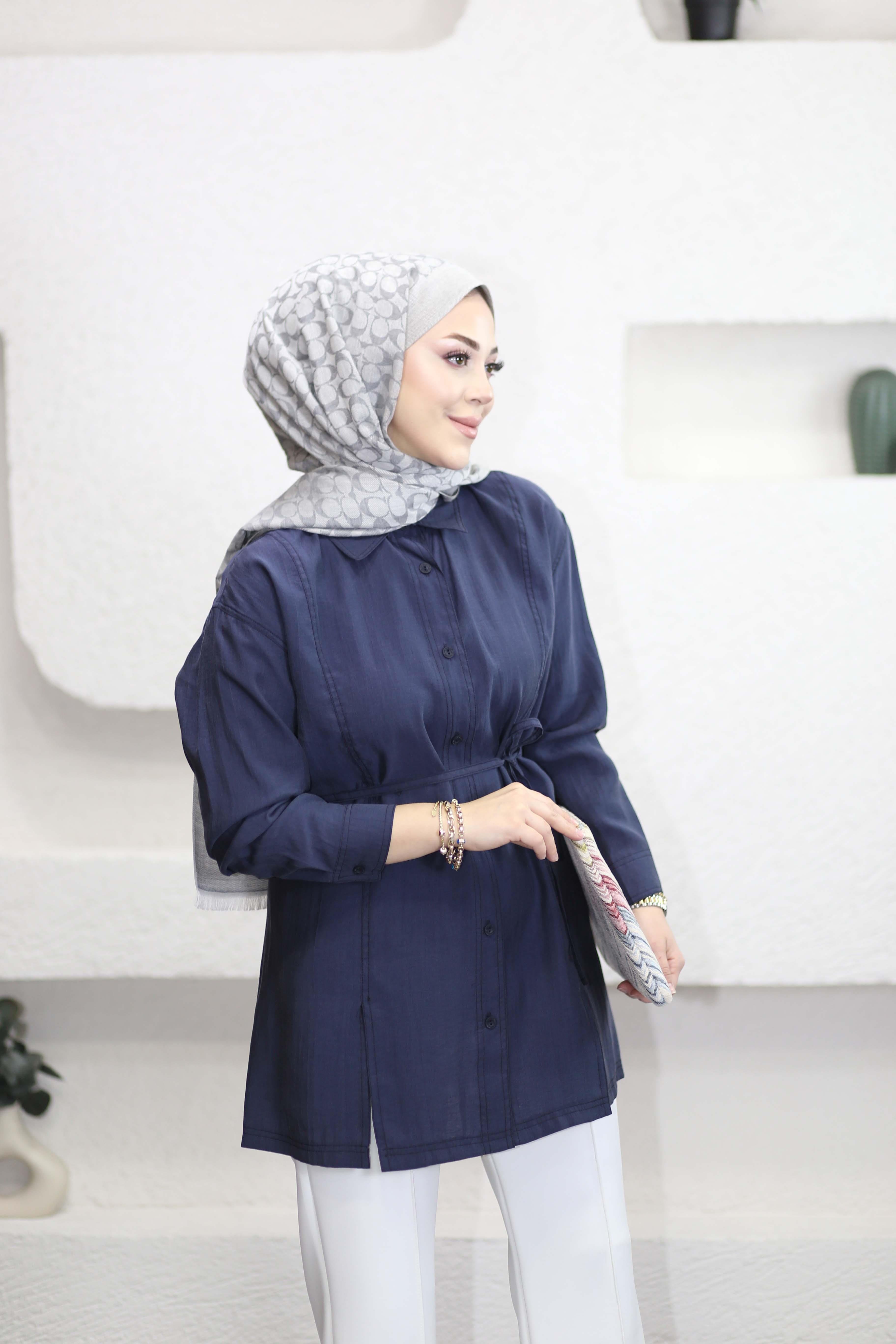 Dikişli Modal Gömlek Lacivert 4451