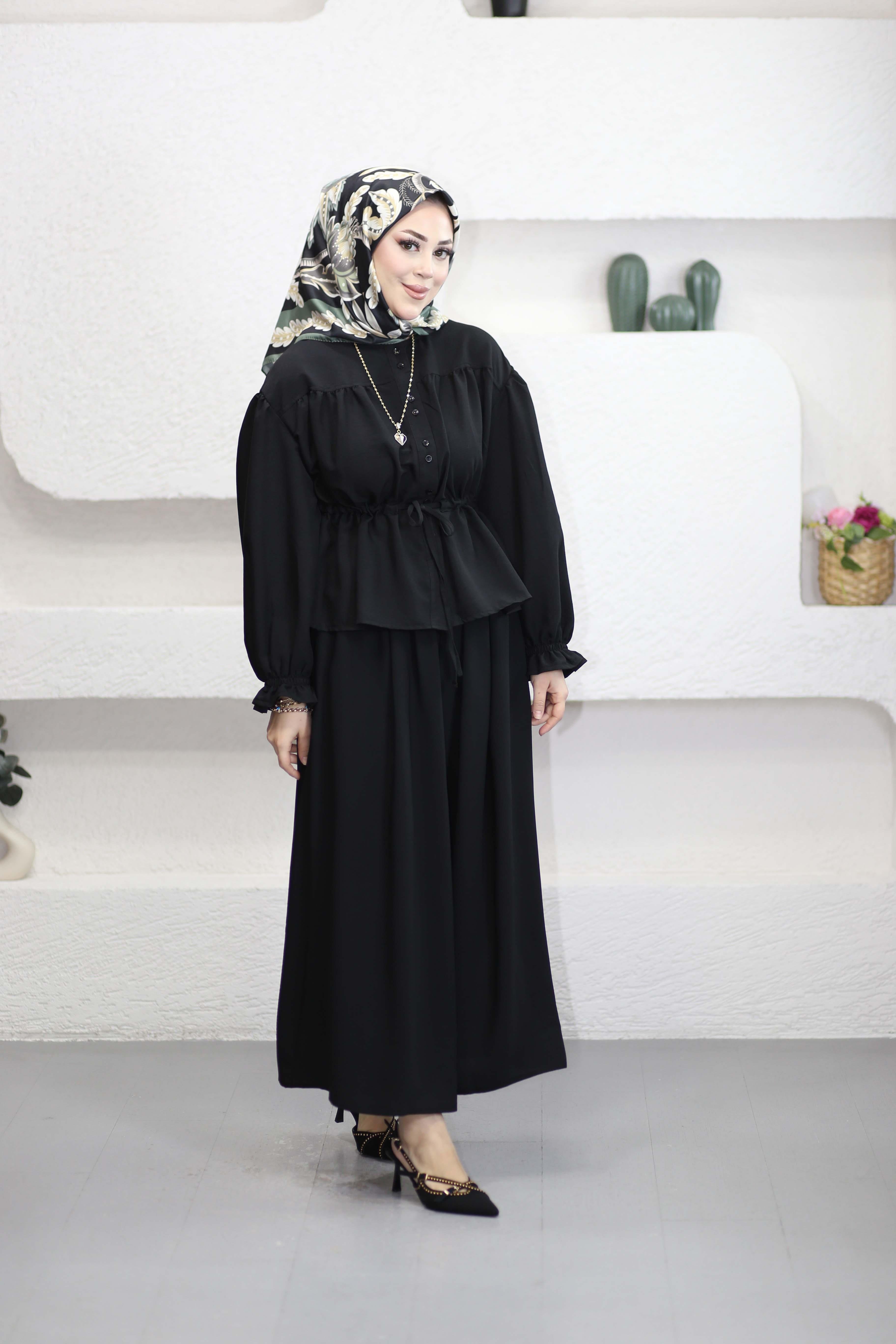 Büzgü Detaylı Gömlek Siyah 3343