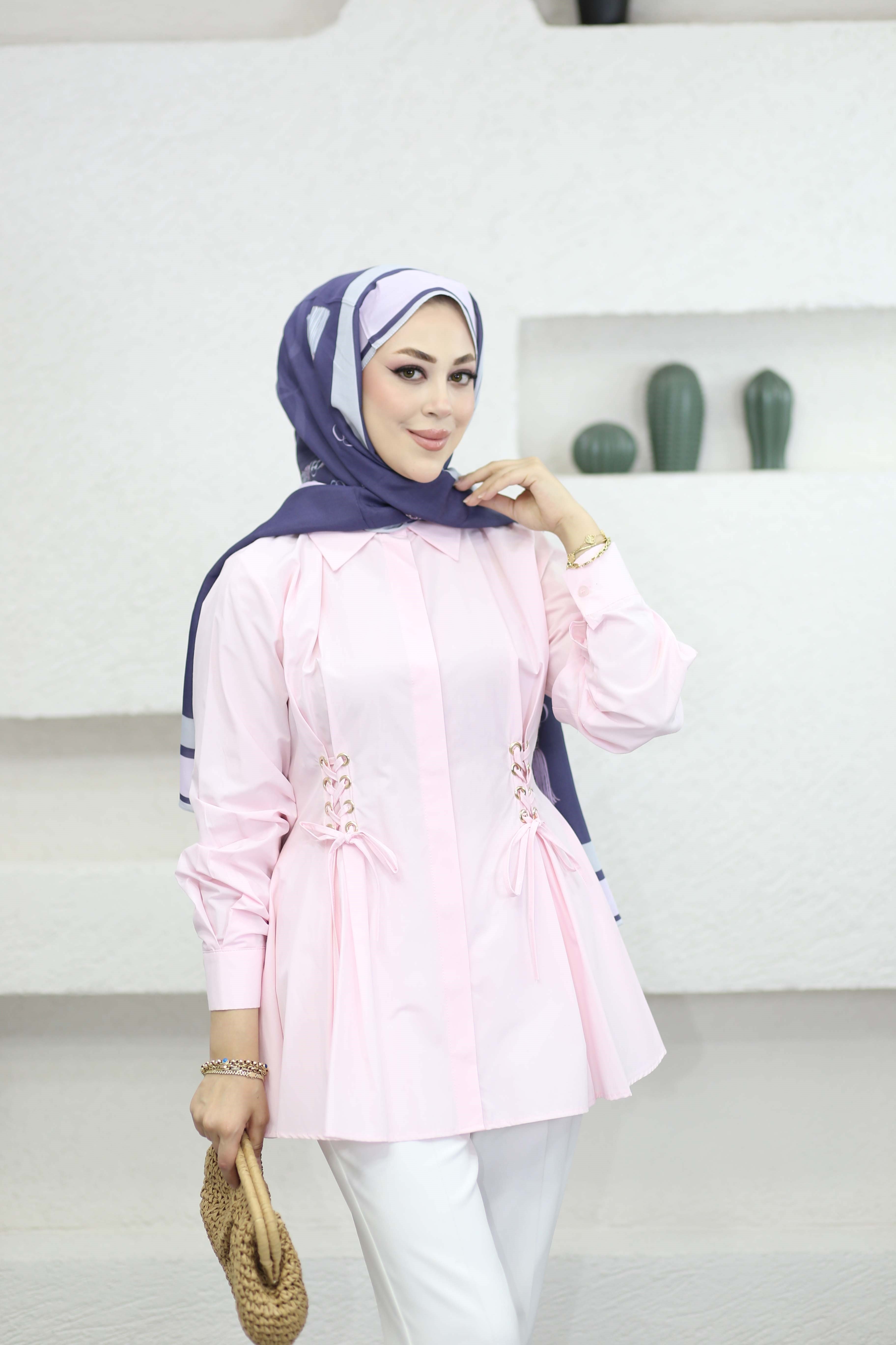 Kuş Gözlü Gömlek Pembe 8036