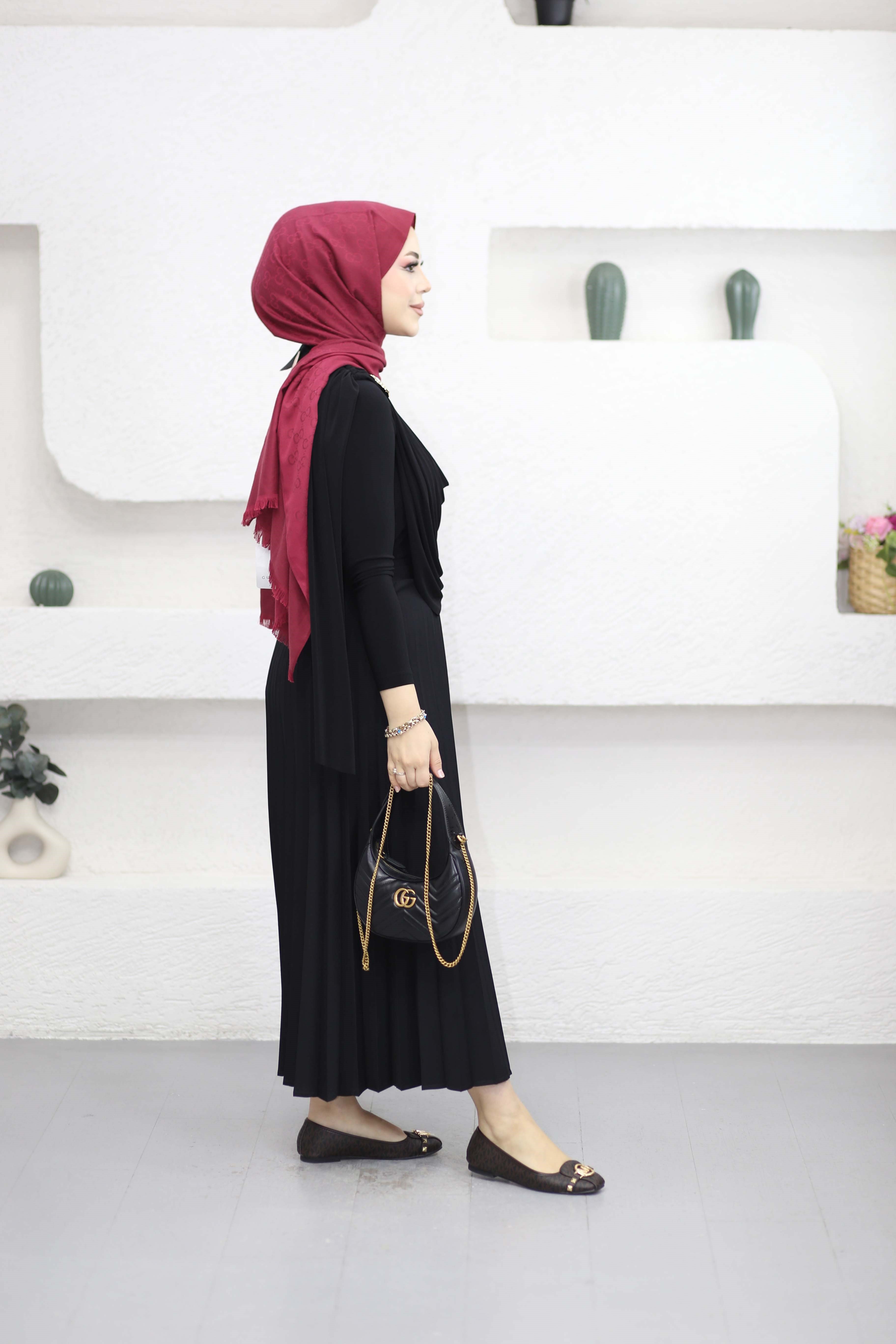 Şal Detaylı Sandy Bluz Siyah 9070