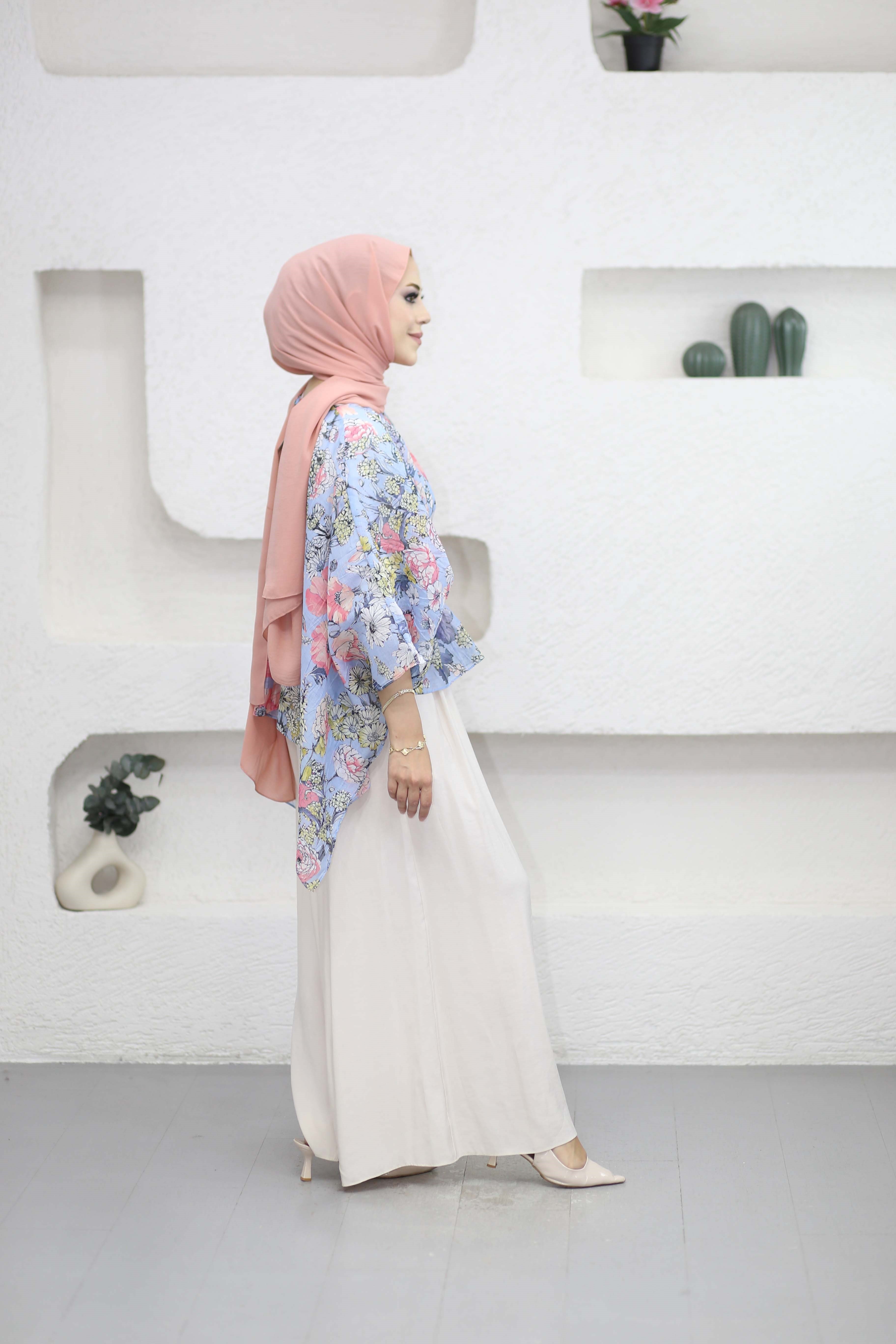 Çiçekli Bluz Mavi 5441