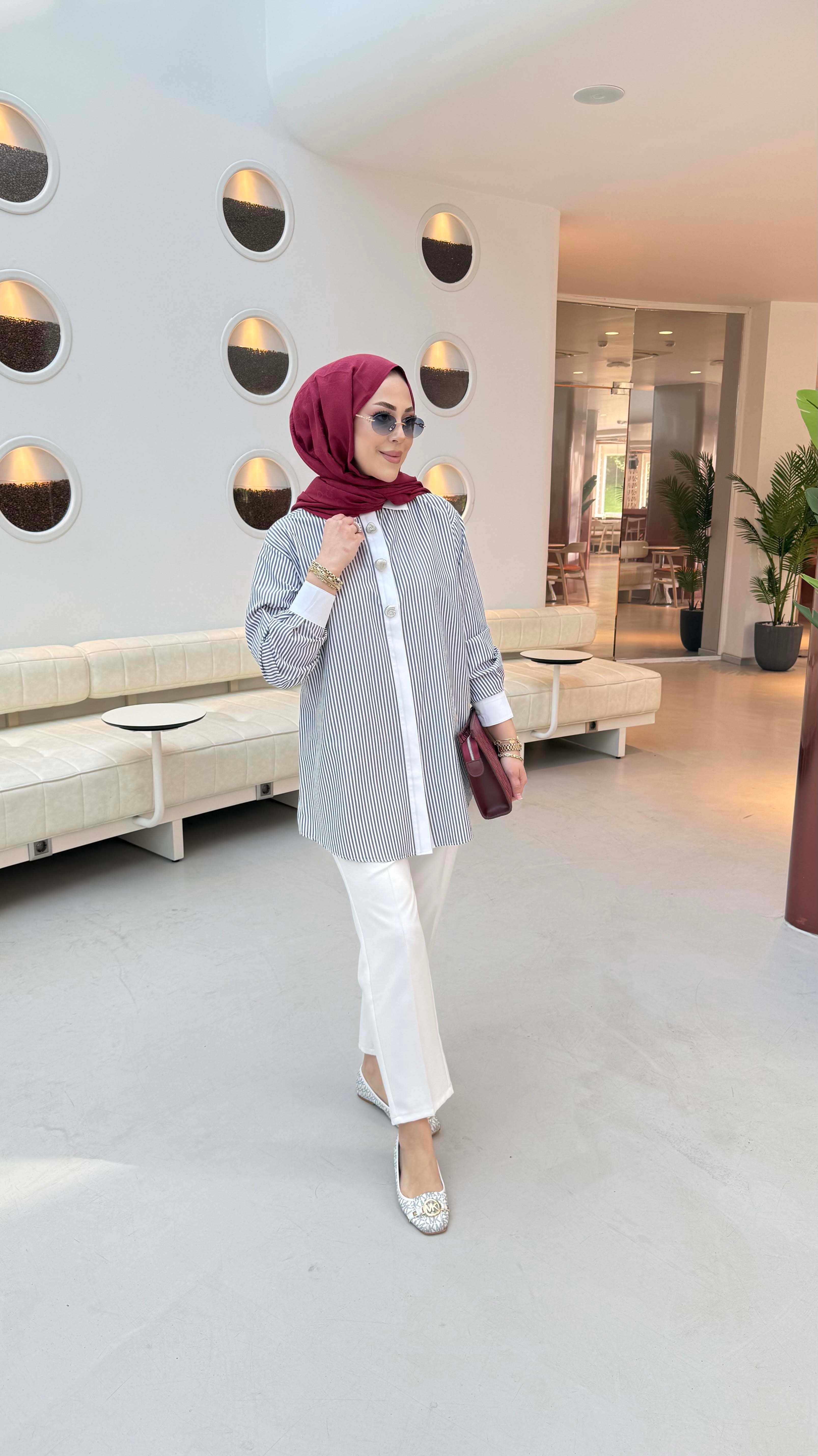 Çizgili Düğmeli Gömlek Siyah 1520