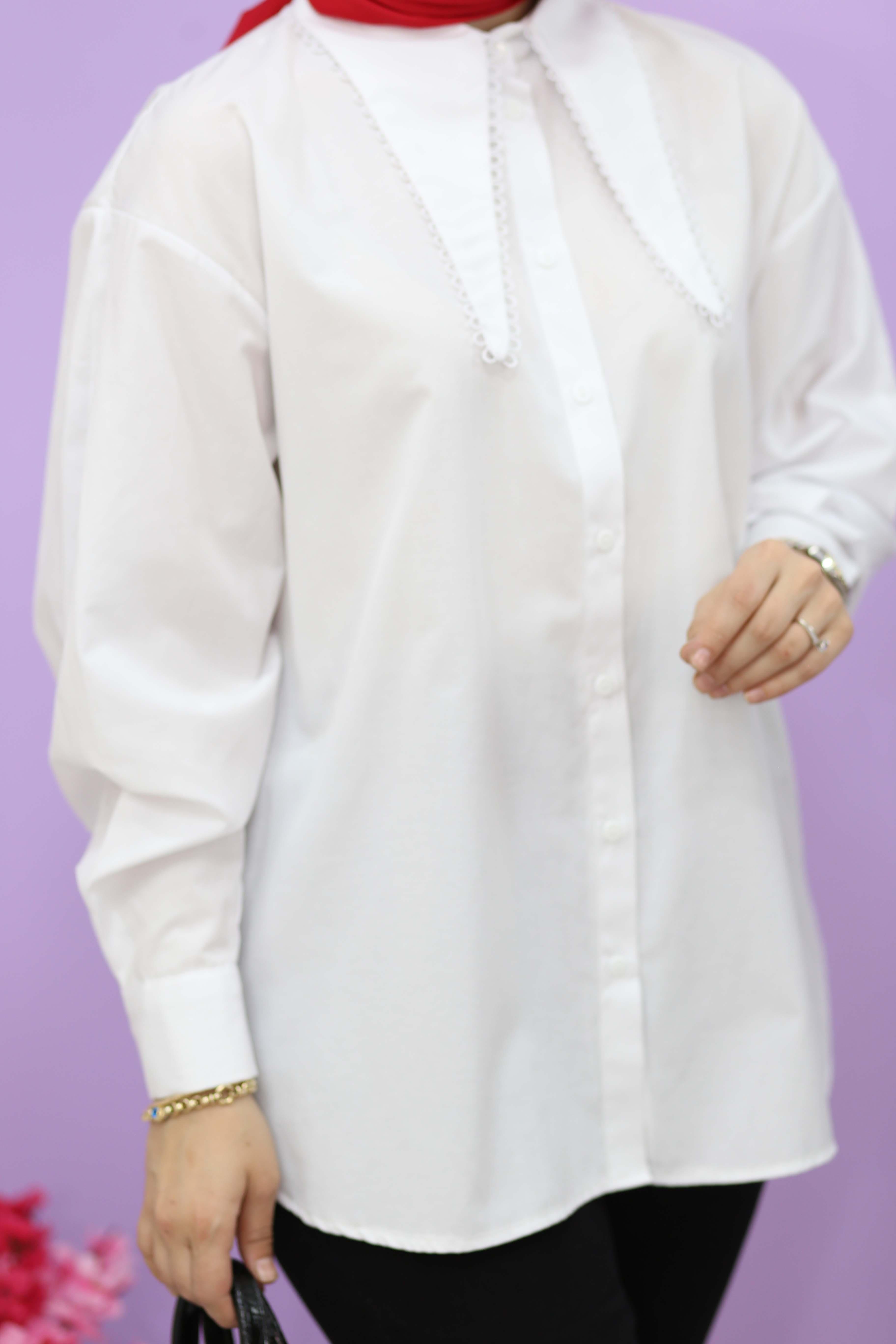 Üçgen Yaka Gömlek Beyaz 2360